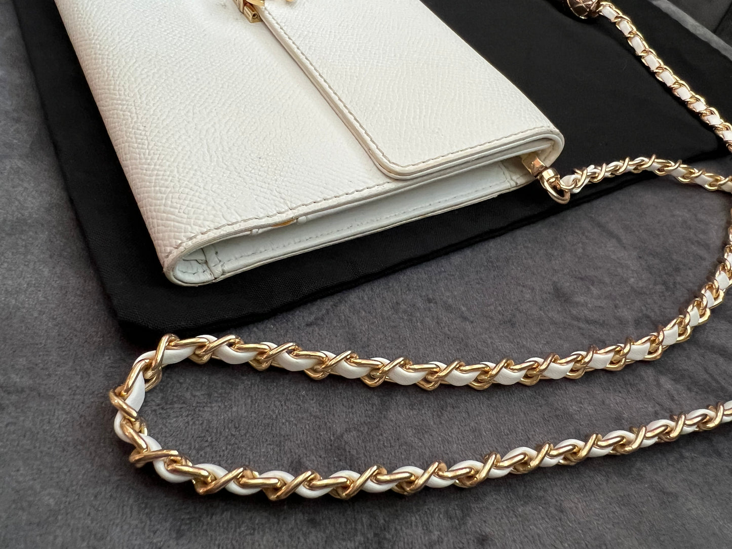 Chanel caviar large white clutch wallet on chain