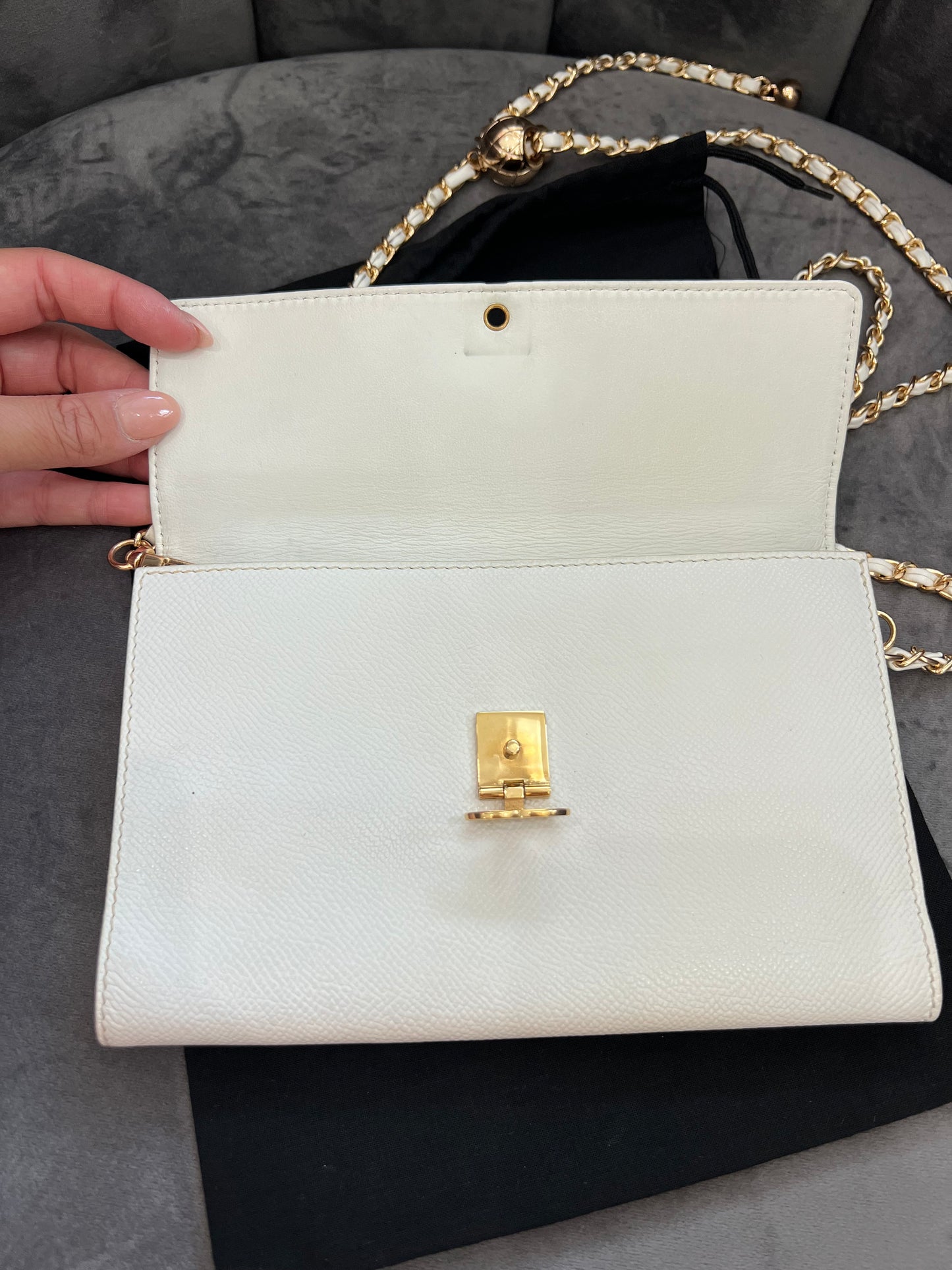 Chanel caviar large white clutch wallet on chain