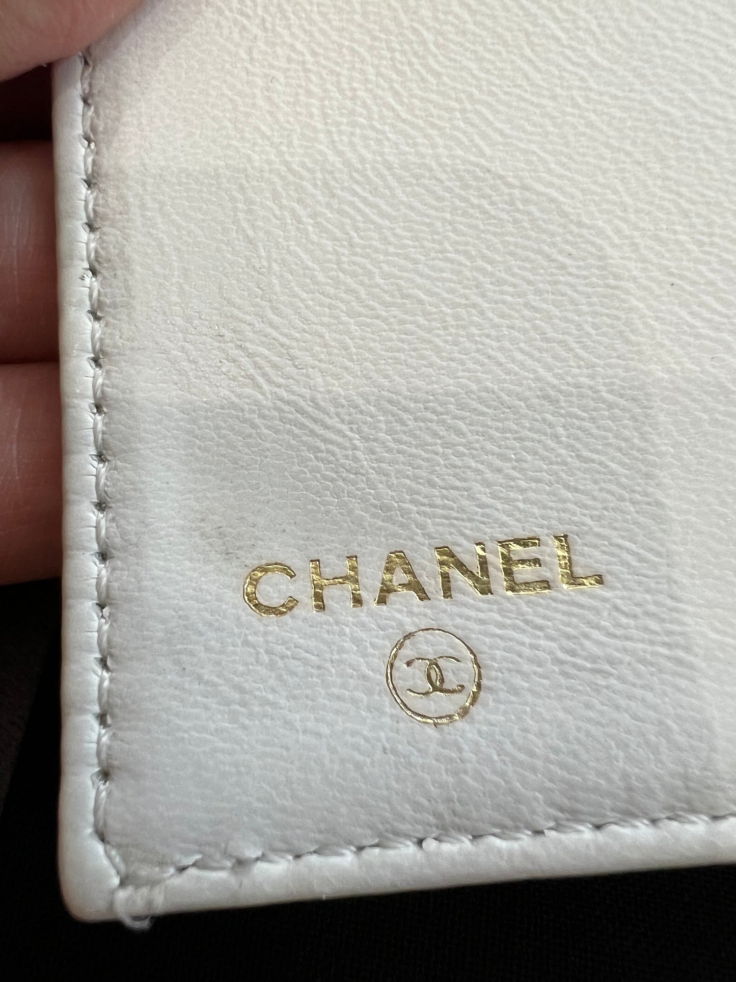 Chanel caviar large white clutch wallet on chain