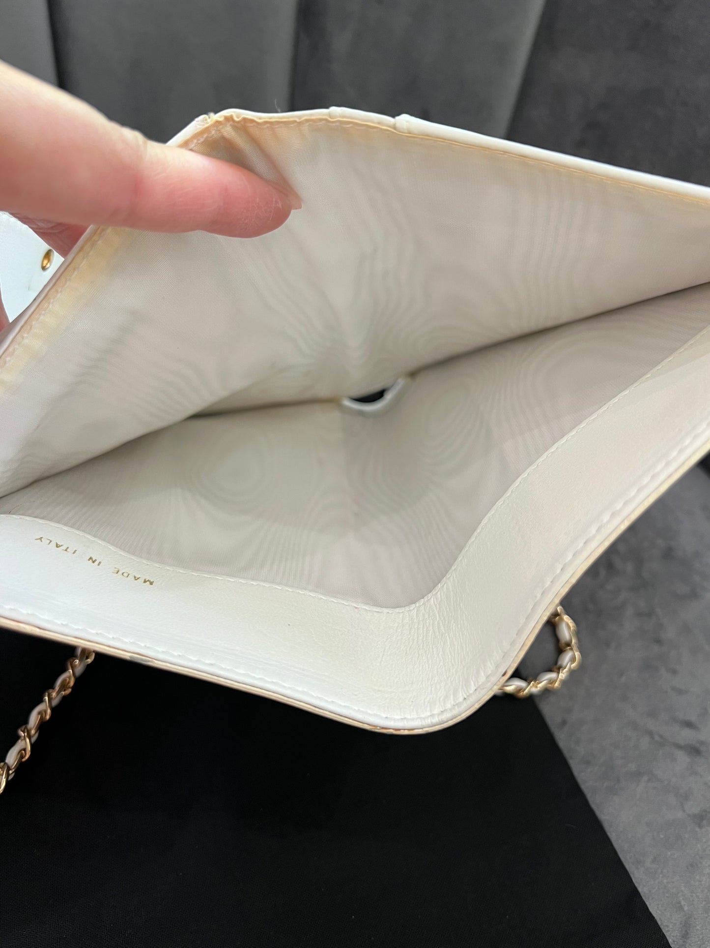 Chanel caviar large white clutch wallet on chain