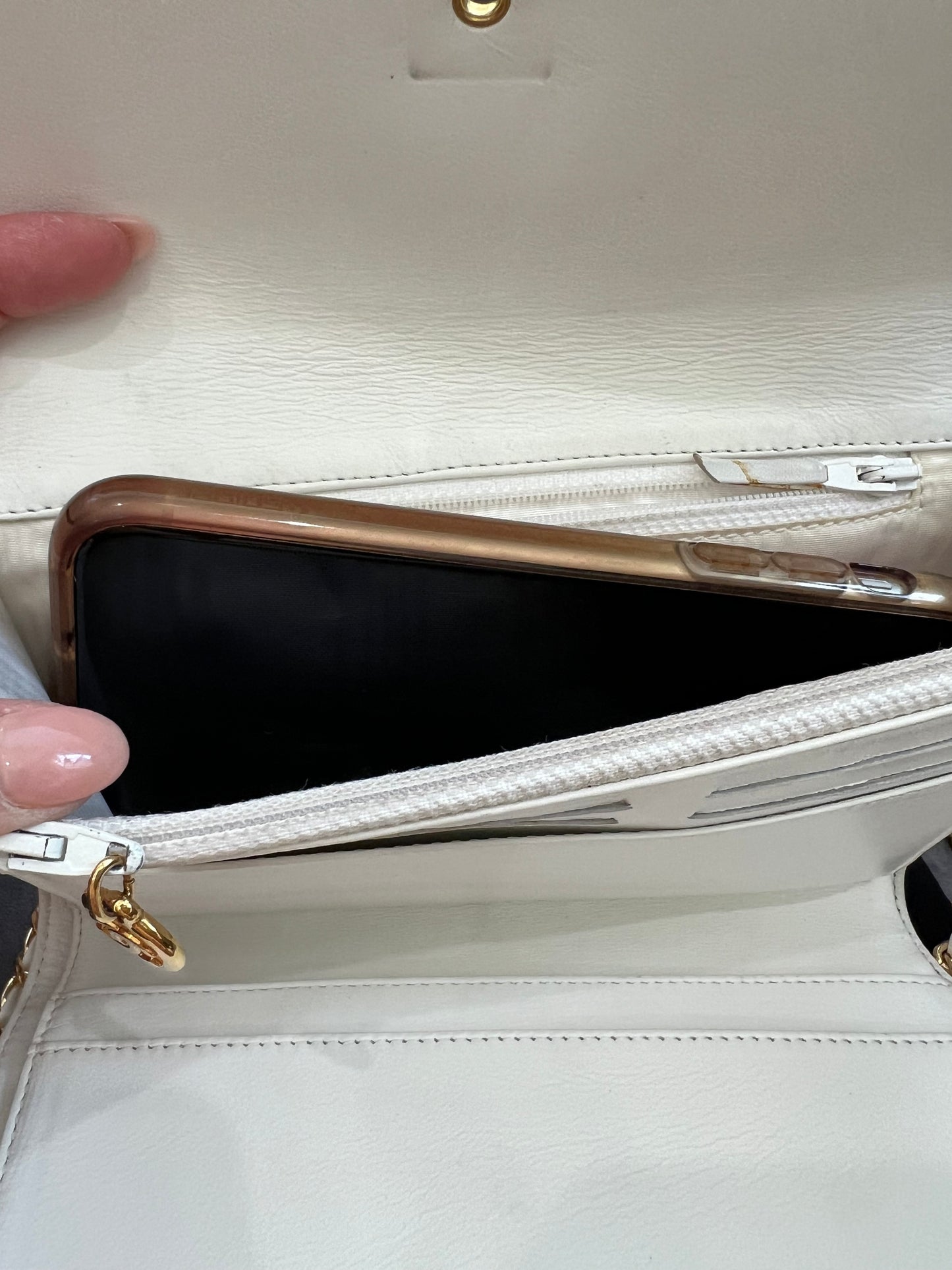 Chanel caviar large white clutch wallet on chain