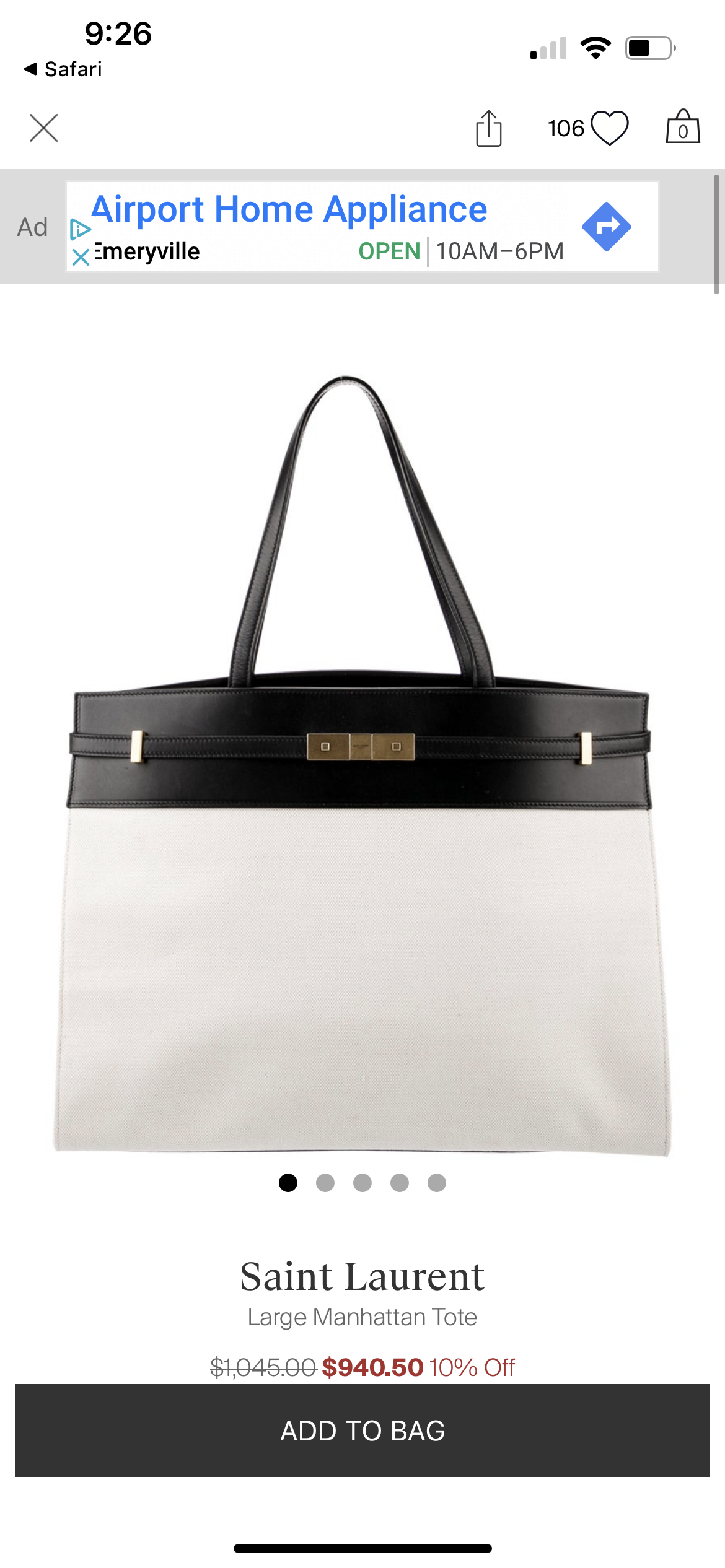 YSL Manhattan canvas tote beige and black