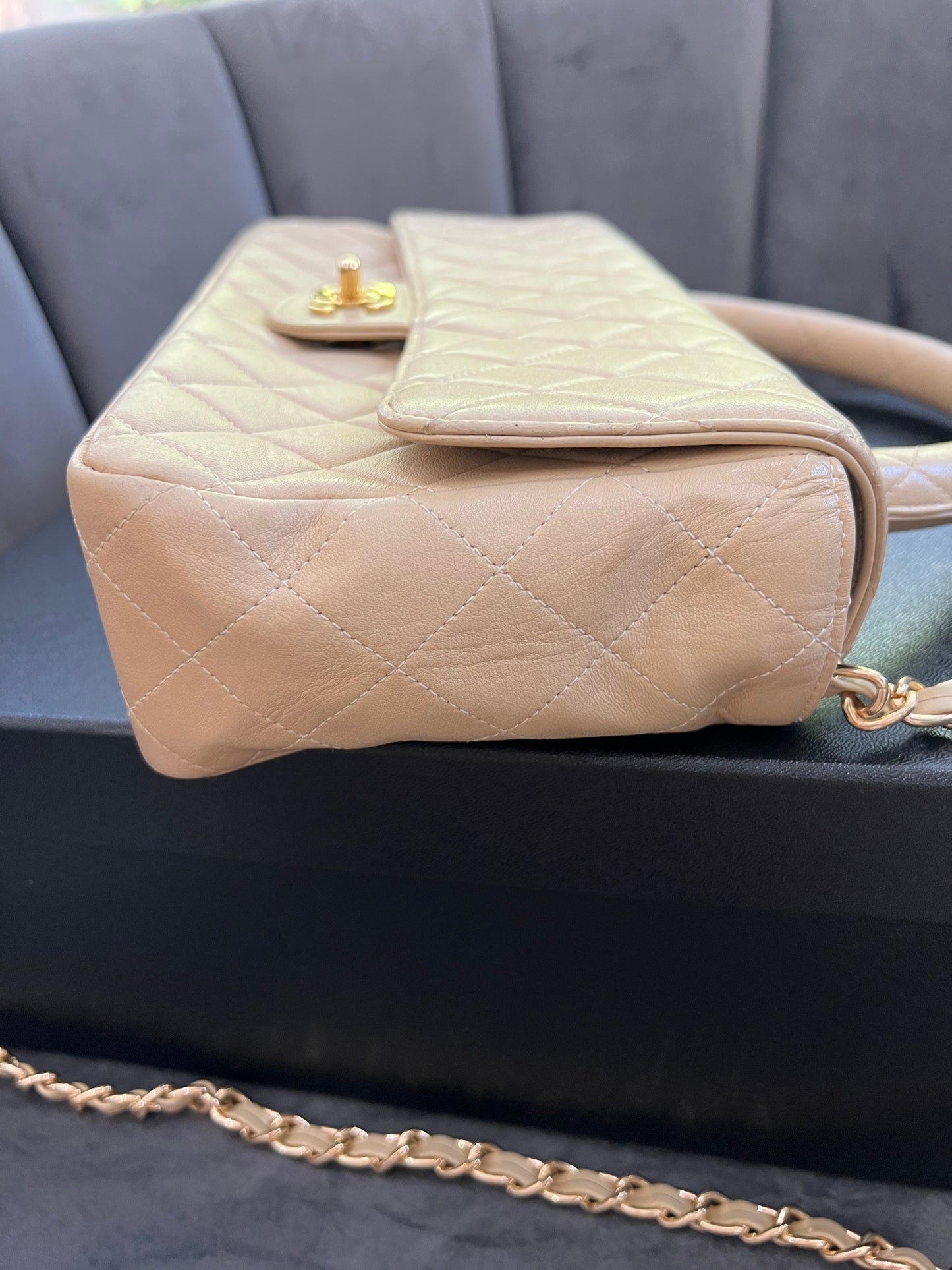 Rare Vintage Chanel Kelly top handle bag 24k Gold Hardware