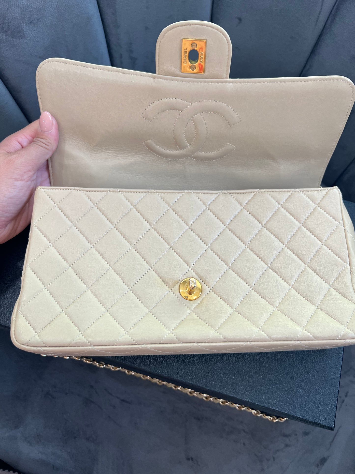 Rare Vintage Chanel Kelly top handle bag 24k Gold Hardware