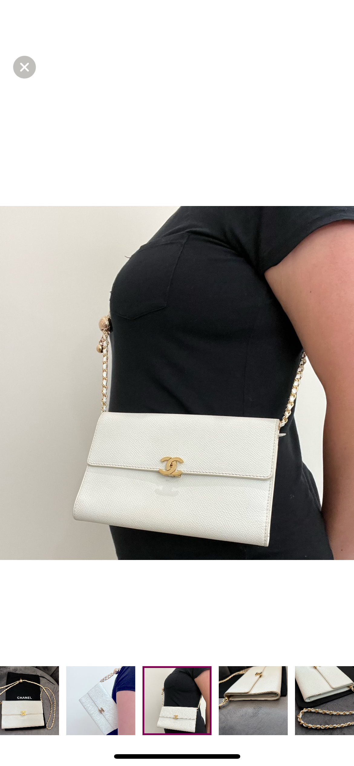 Chanel caviar large white clutch wallet on chain