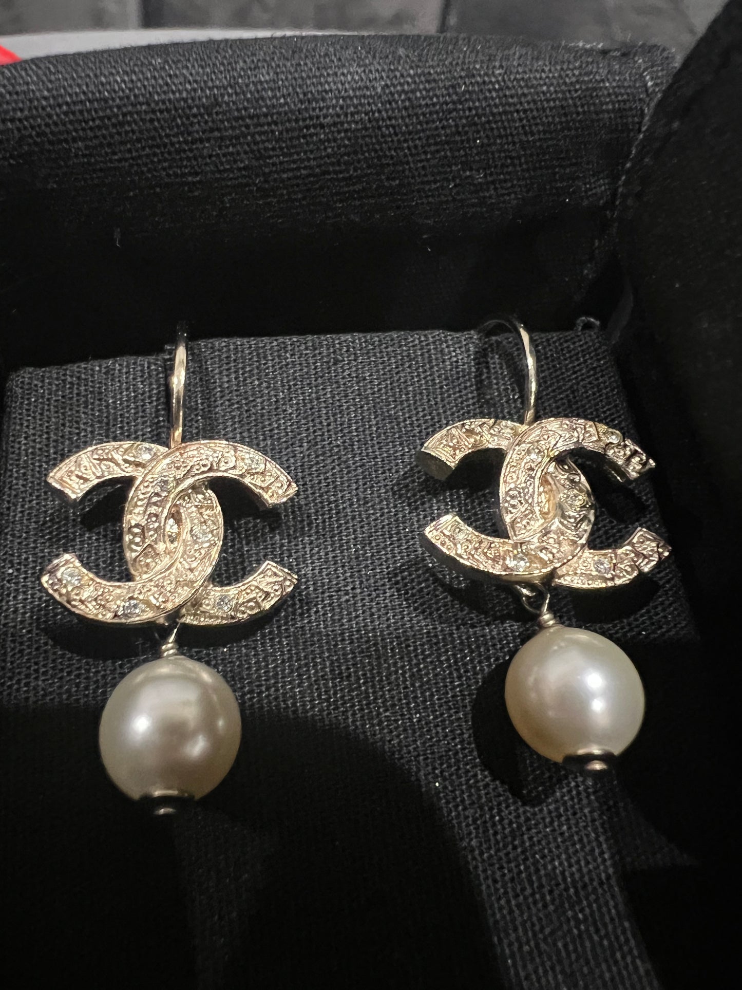Chanel CC Crystal and Pearl Drop Earrings