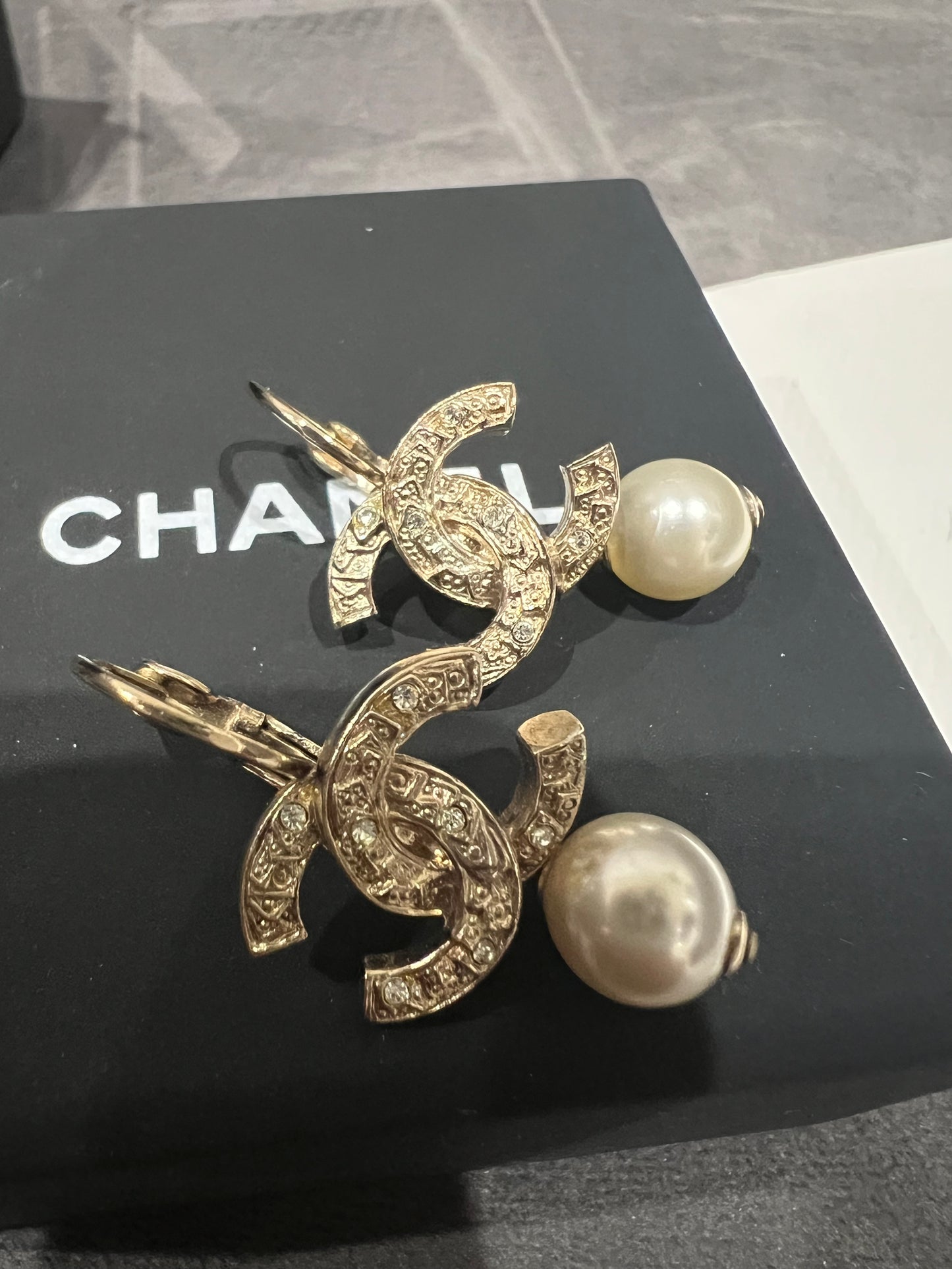 Chanel CC Crystal and Pearl Drop Earrings
