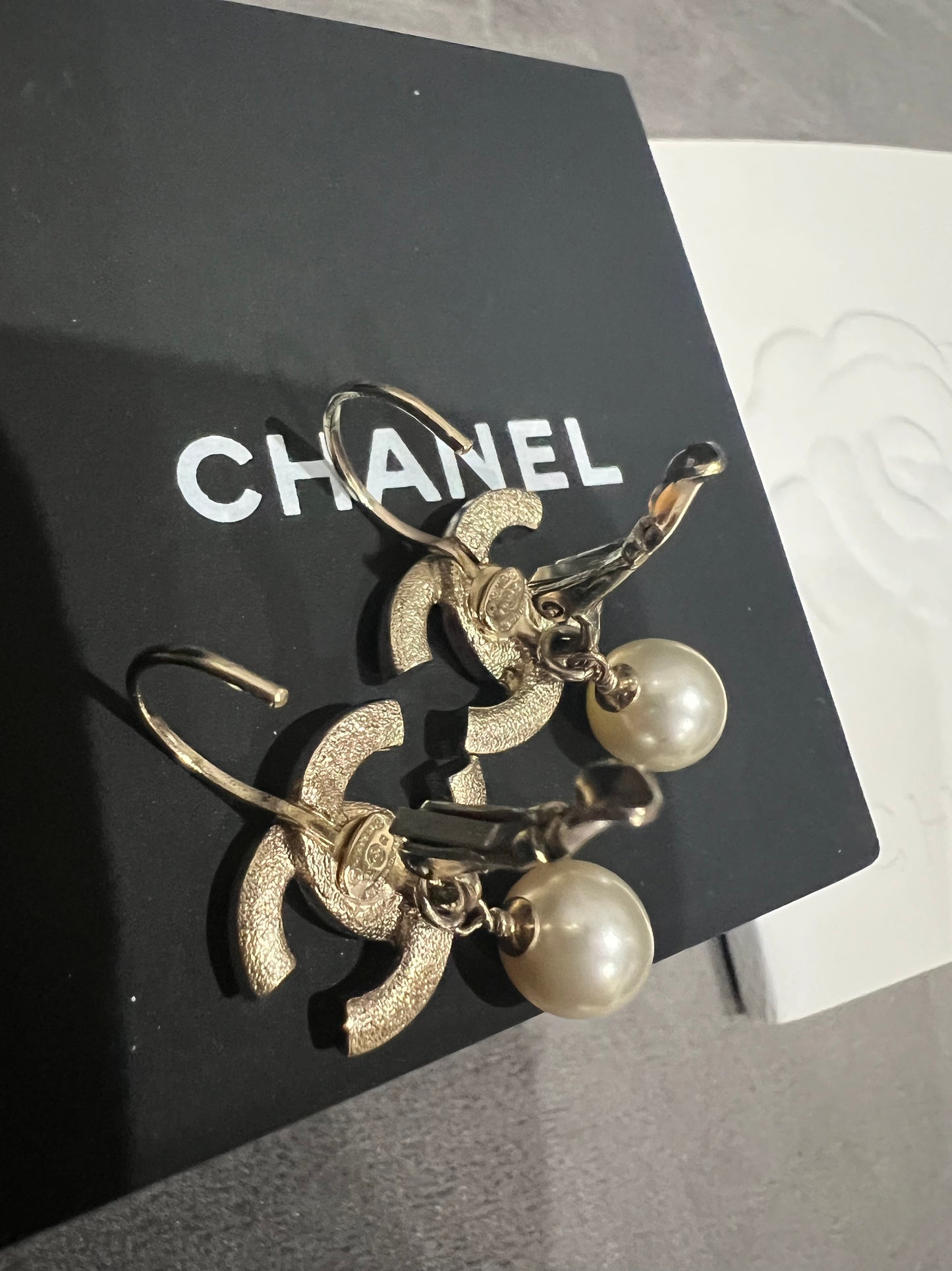 Chanel CC Crystal and Pearl Drop Earrings