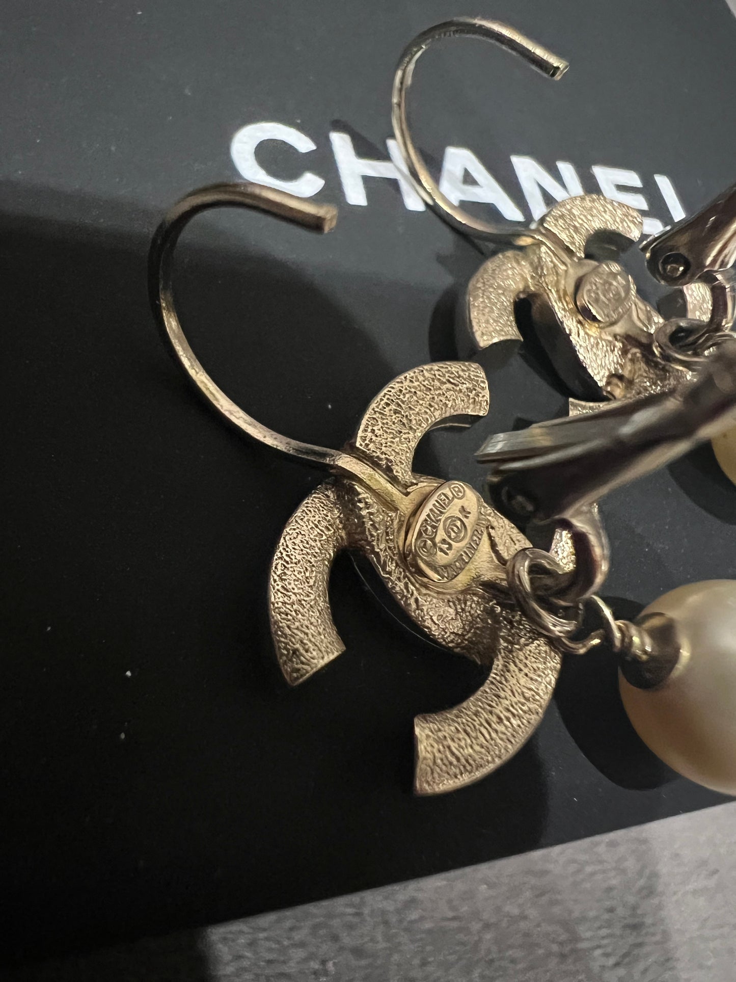 Chanel CC Crystal and Pearl Drop Earrings