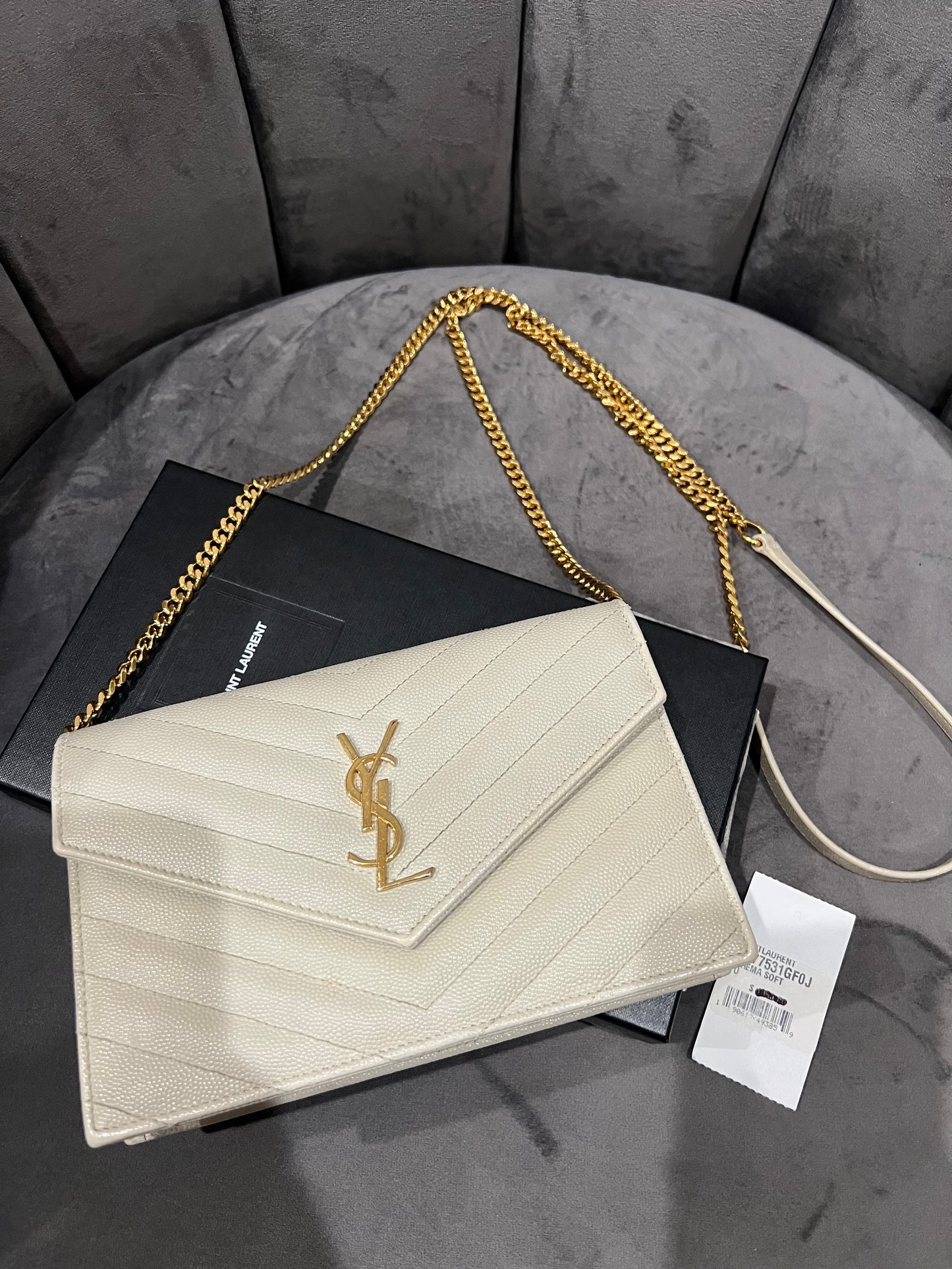 Yves Saint Laurent Cassandre Matelasse Envelope Chain Wallet
