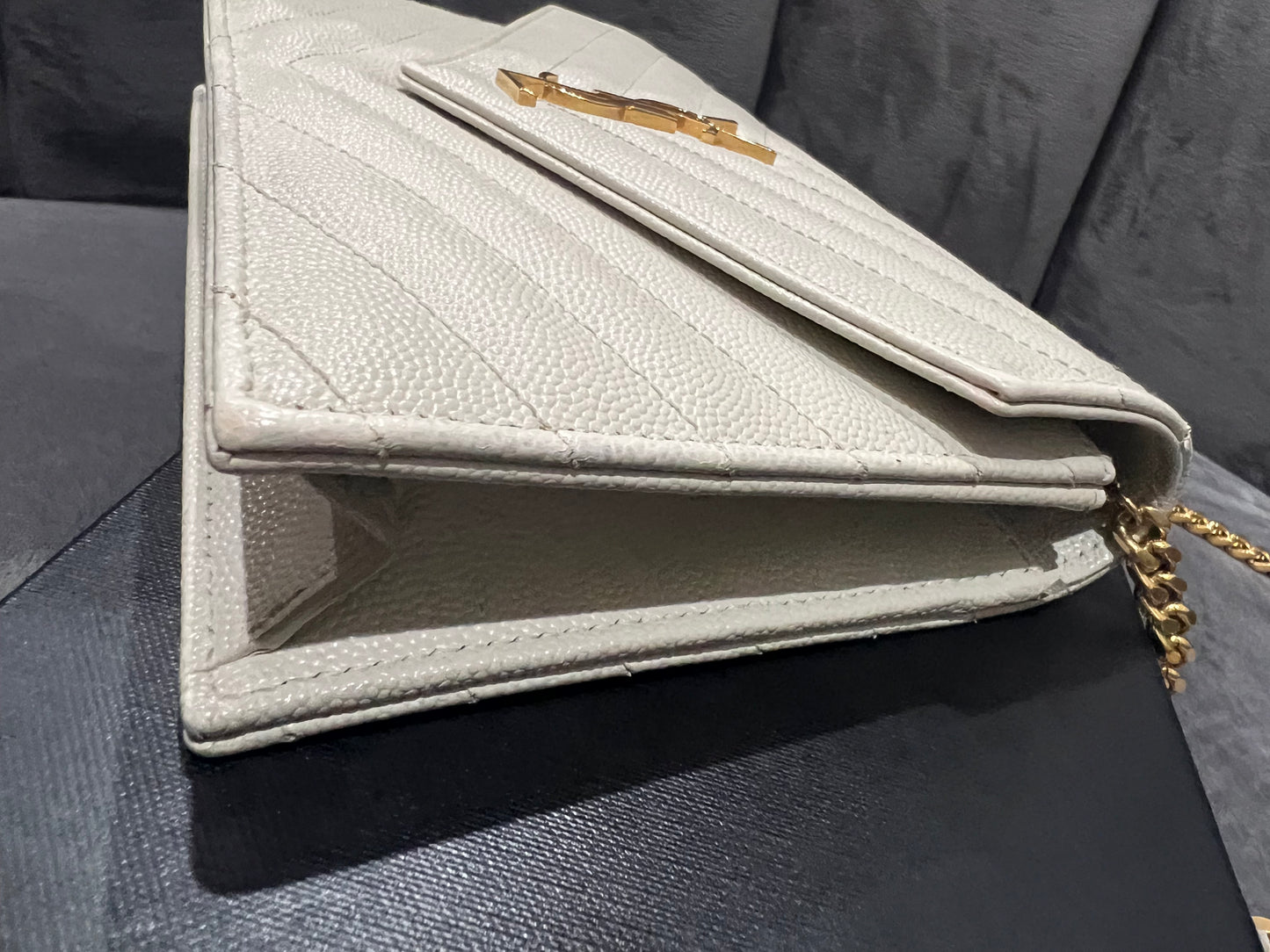 Yves Saint Laurent Cassandre Matelasse Envelope Chain Wallet