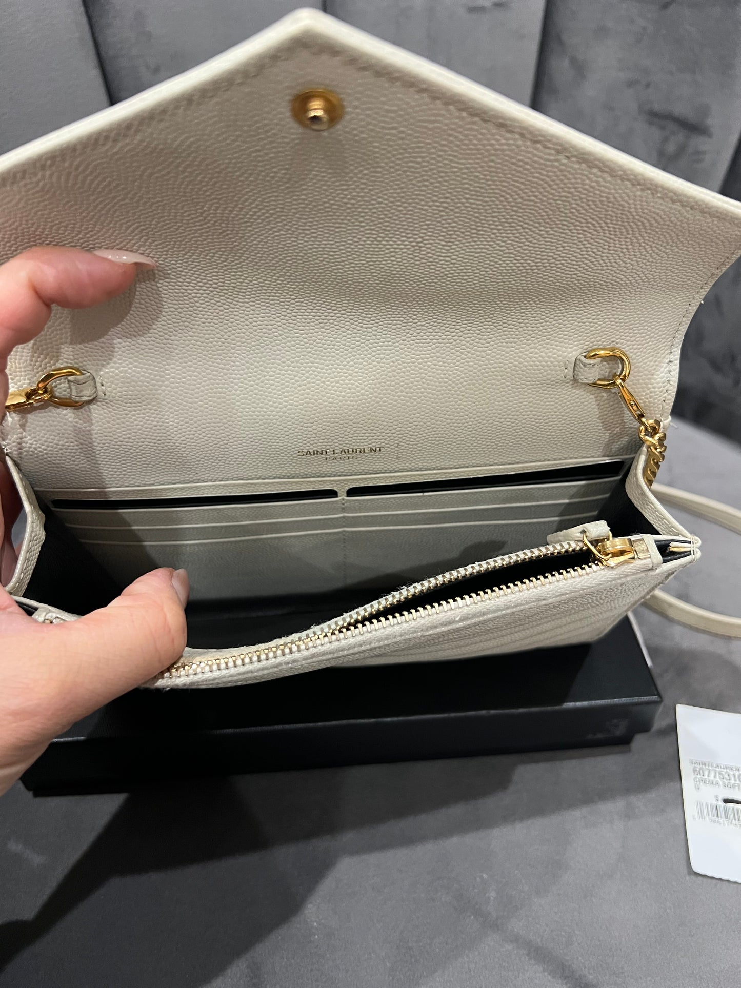 Yves Saint Laurent Cassandre Matelasse Envelope Chain Wallet