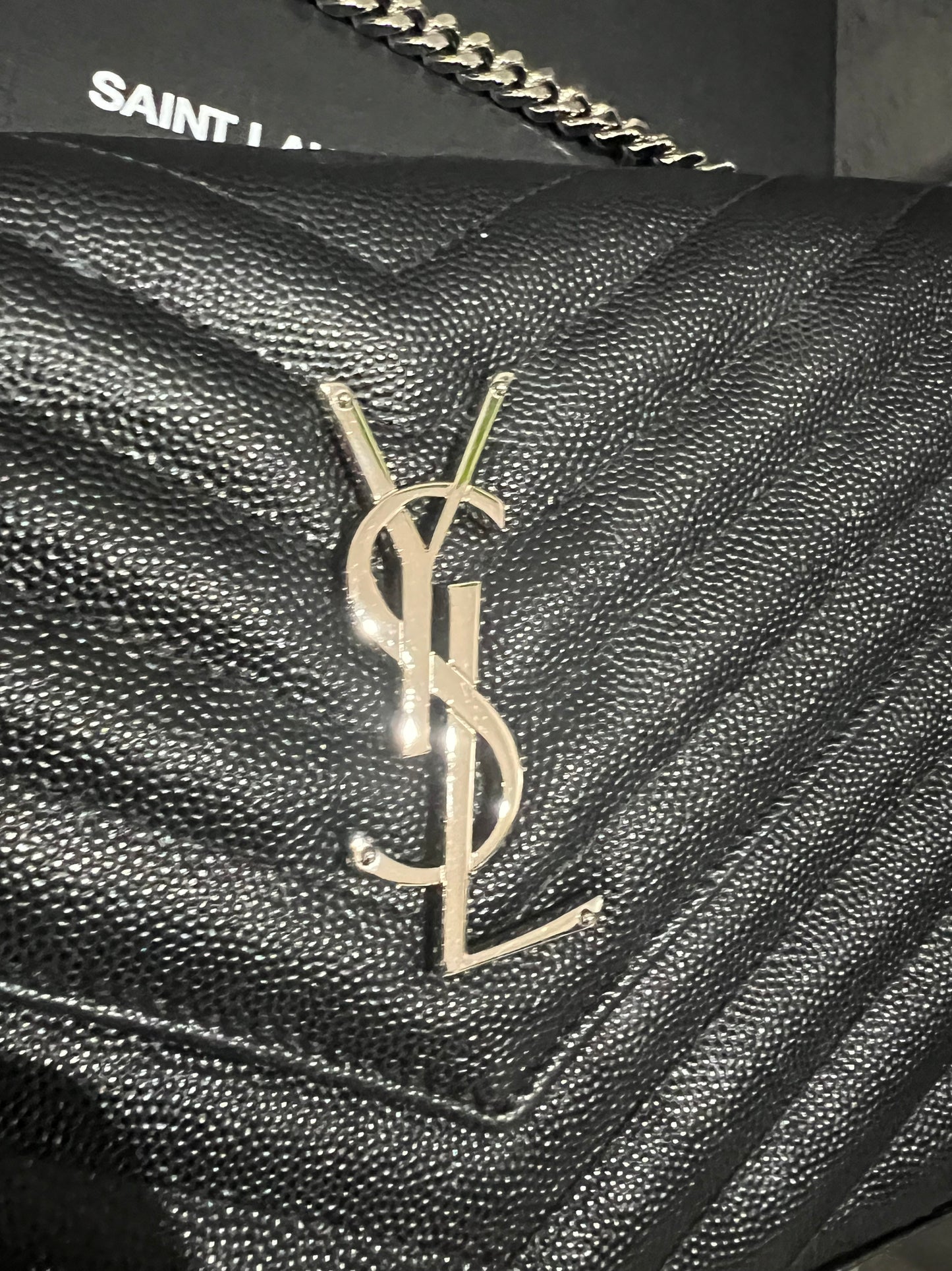 YSL wallet on chain black and silver in size large