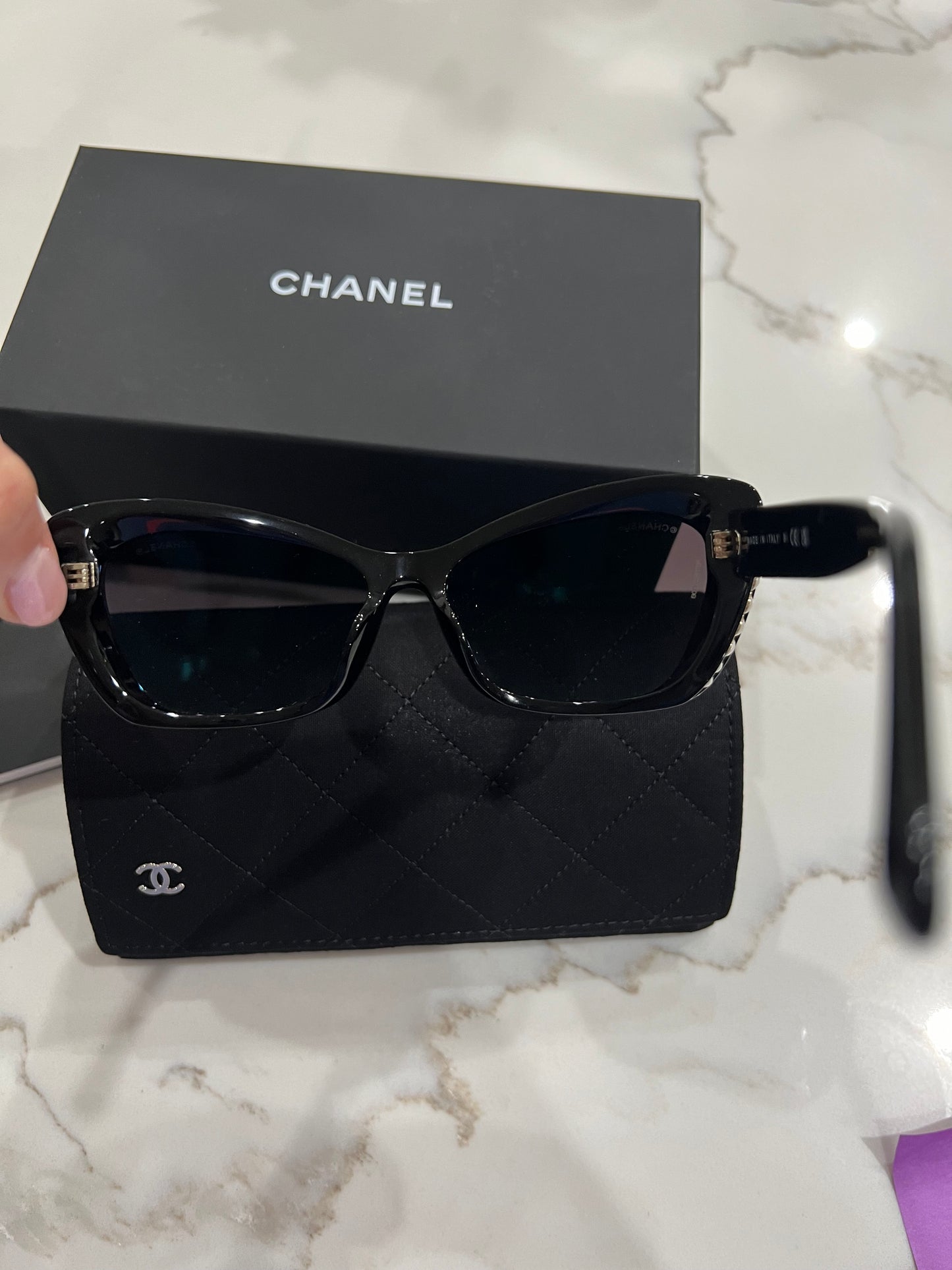 CHANEL Acetate Pearl Cat Eye CC Sunglasses