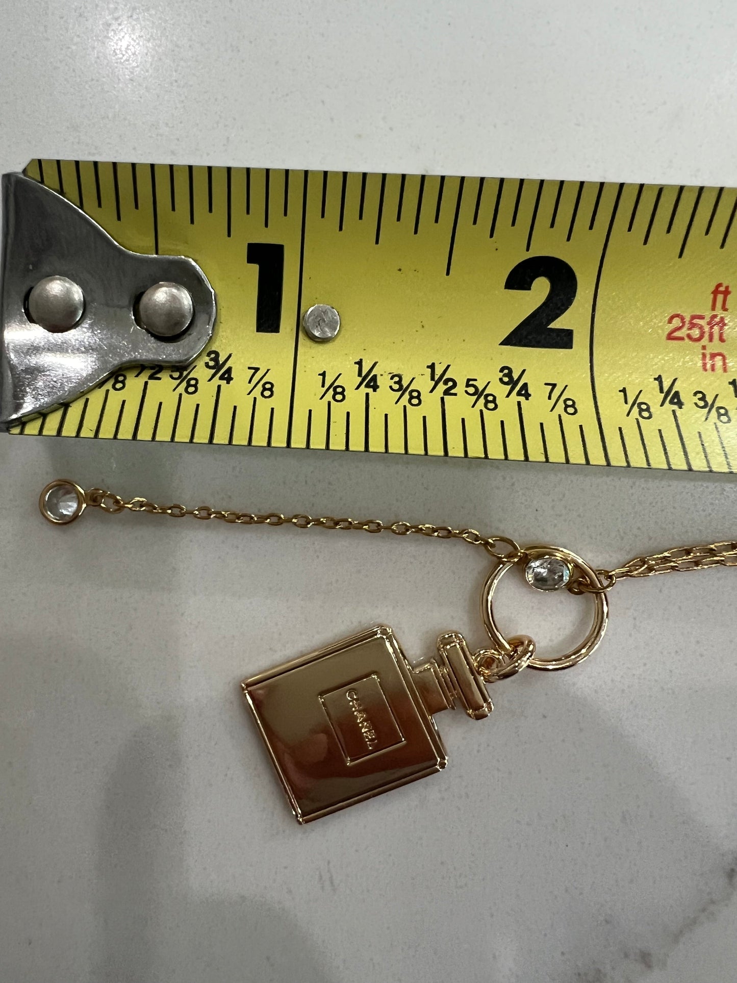 Upcycled Chanel perfume charm lariat necklace