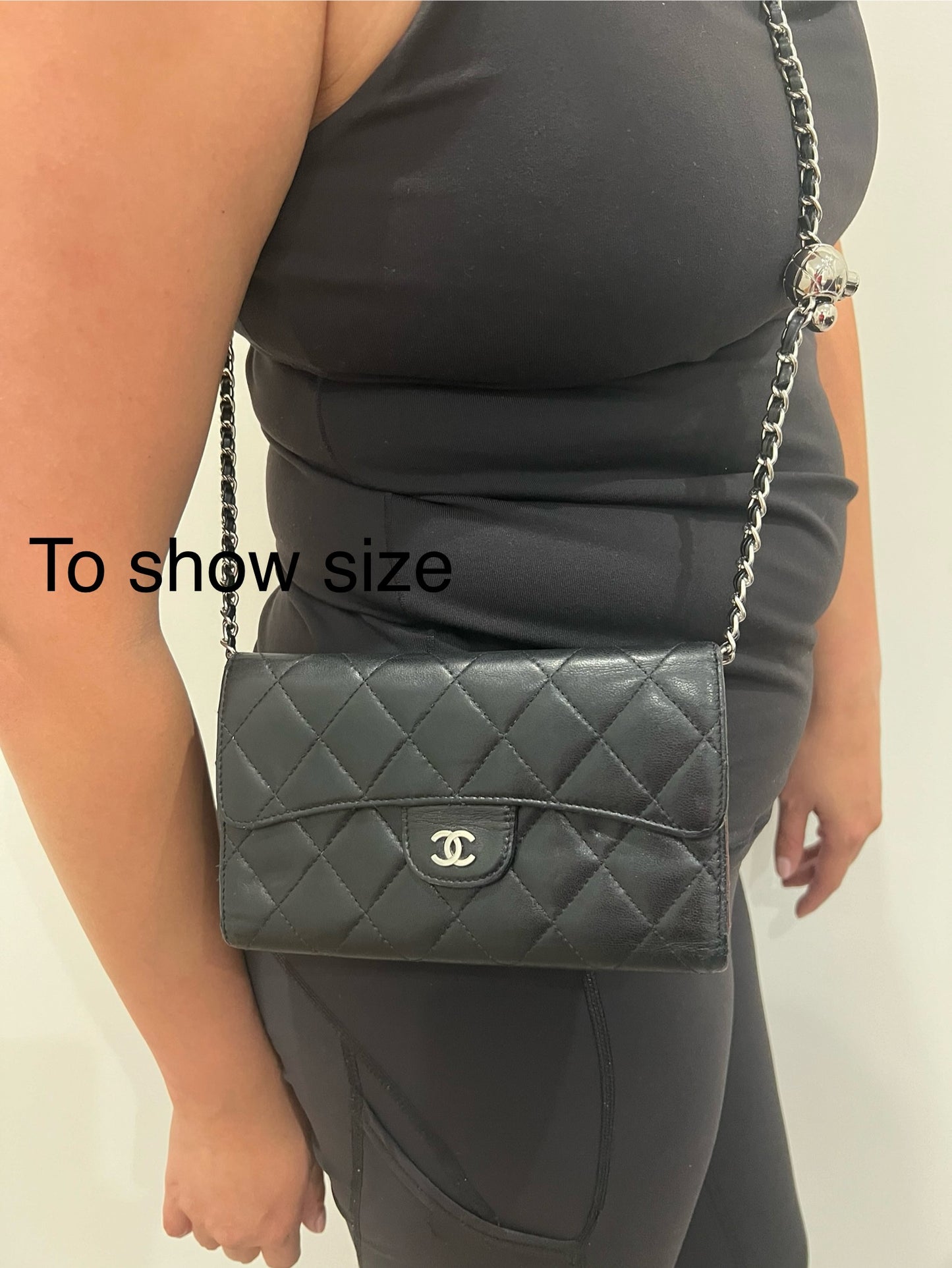 Black Chanel timeless wallet on chain