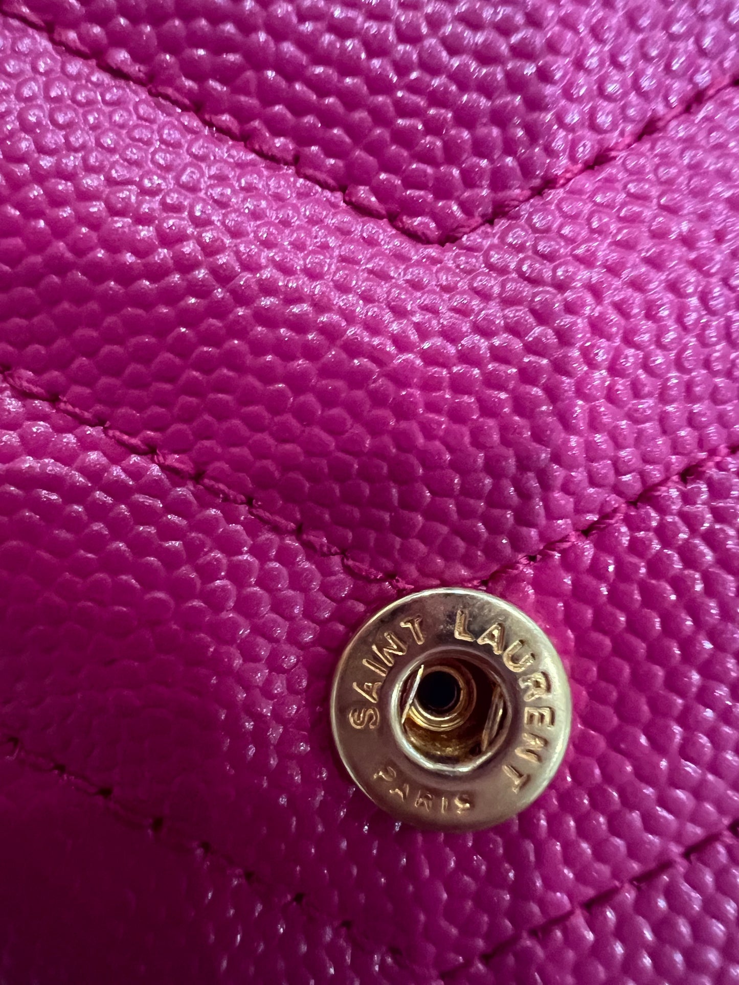 Pink YSL cassandre wallet on chain