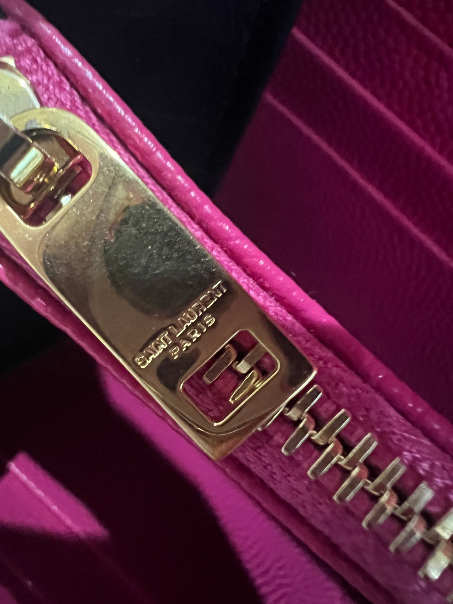 Pink YSL cassandre wallet on chain