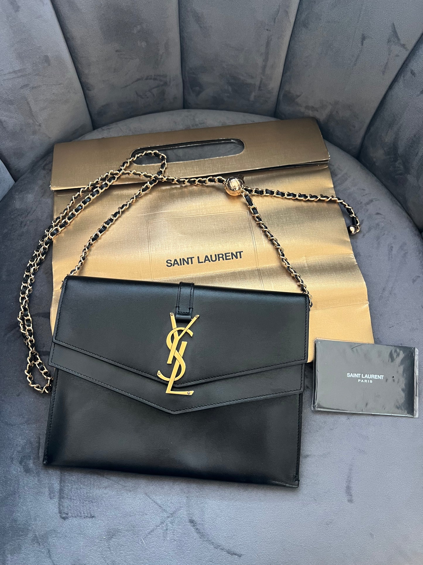 SAINT LAURENT Monogram Sulpice Double Flap clutch on chain