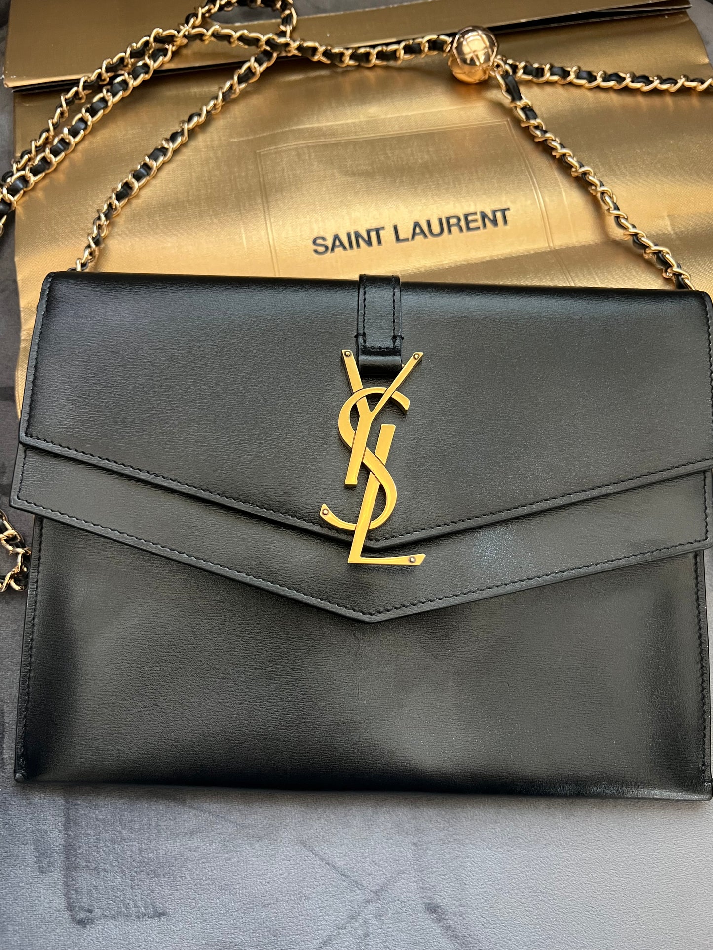 SAINT LAURENT Monogram Sulpice Double Flap clutch on chain
