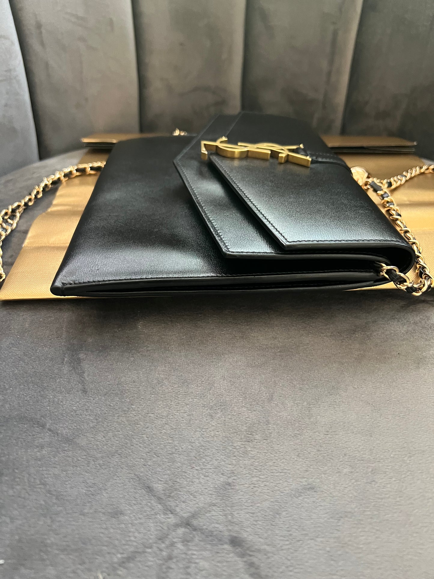 SAINT LAURENT Monogram Sulpice Double Flap clutch on chain