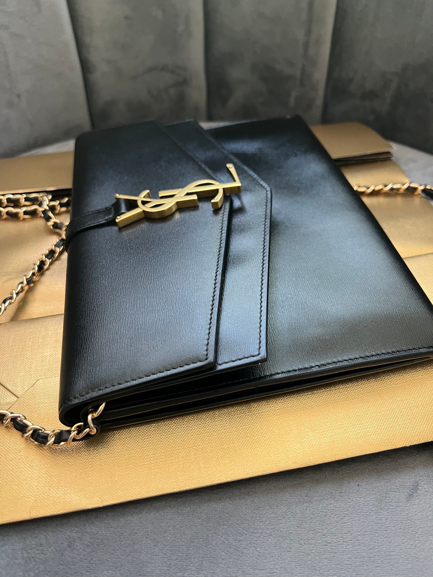 SAINT LAURENT Monogram Sulpice Double Flap clutch on chain