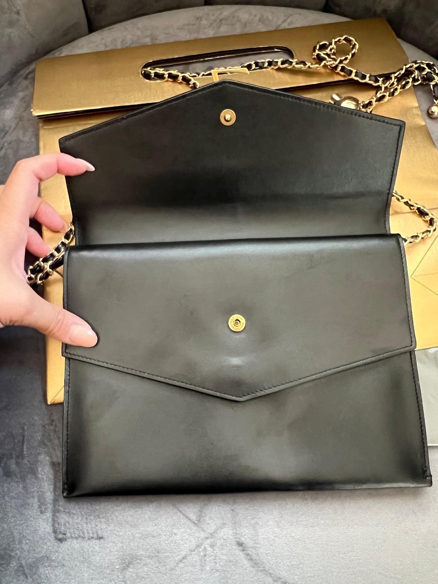SAINT LAURENT Monogram Sulpice Double Flap clutch on chain