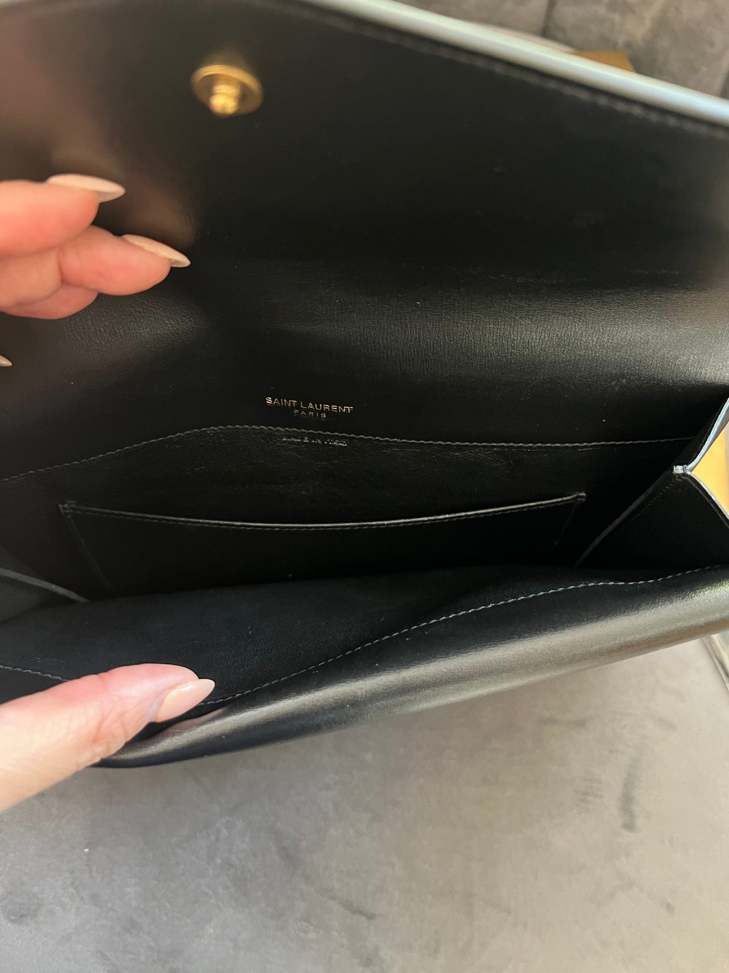 SAINT LAURENT Monogram Sulpice Double Flap clutch on chain