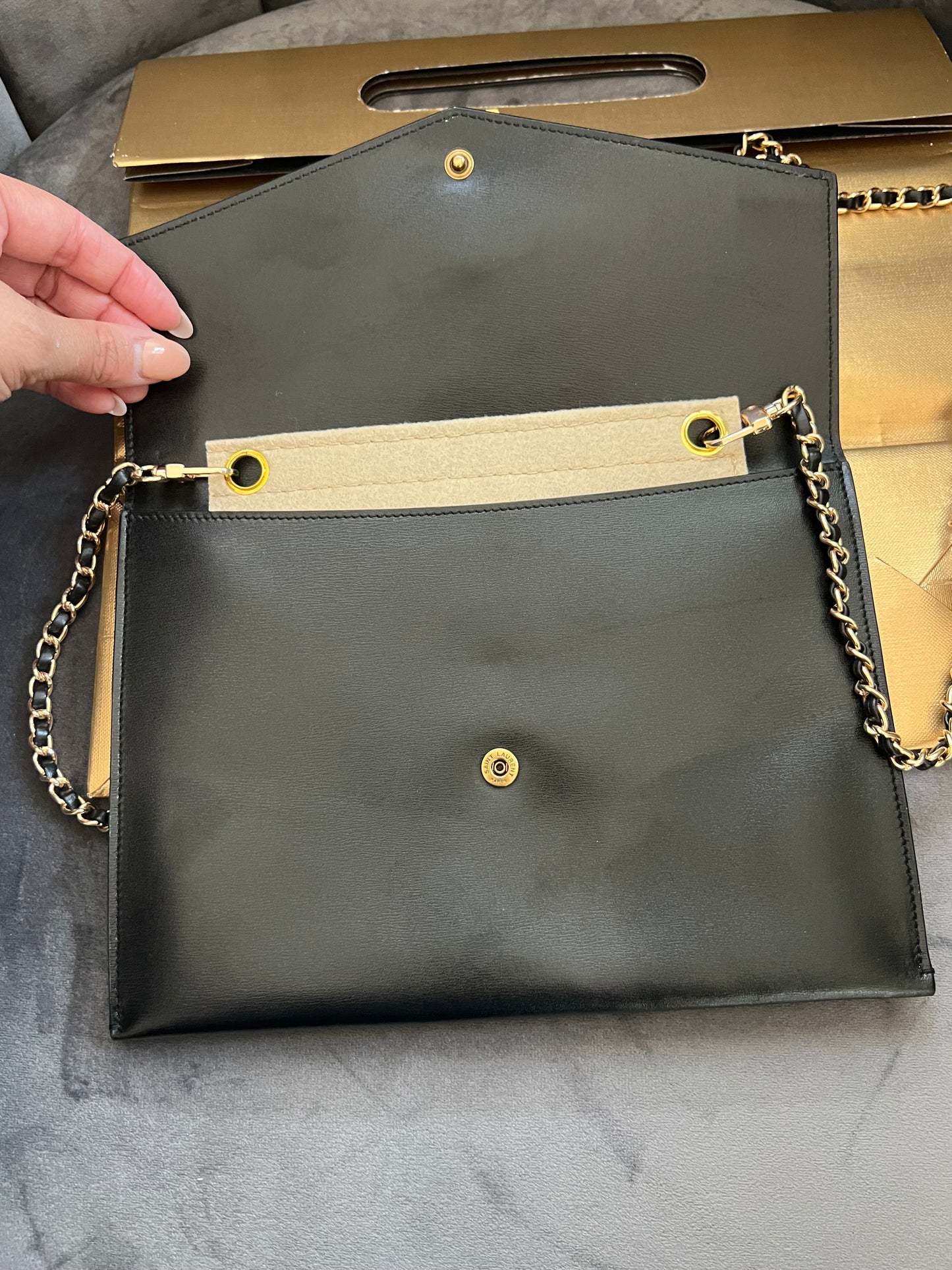 SAINT LAURENT Monogram Sulpice Double Flap clutch on chain