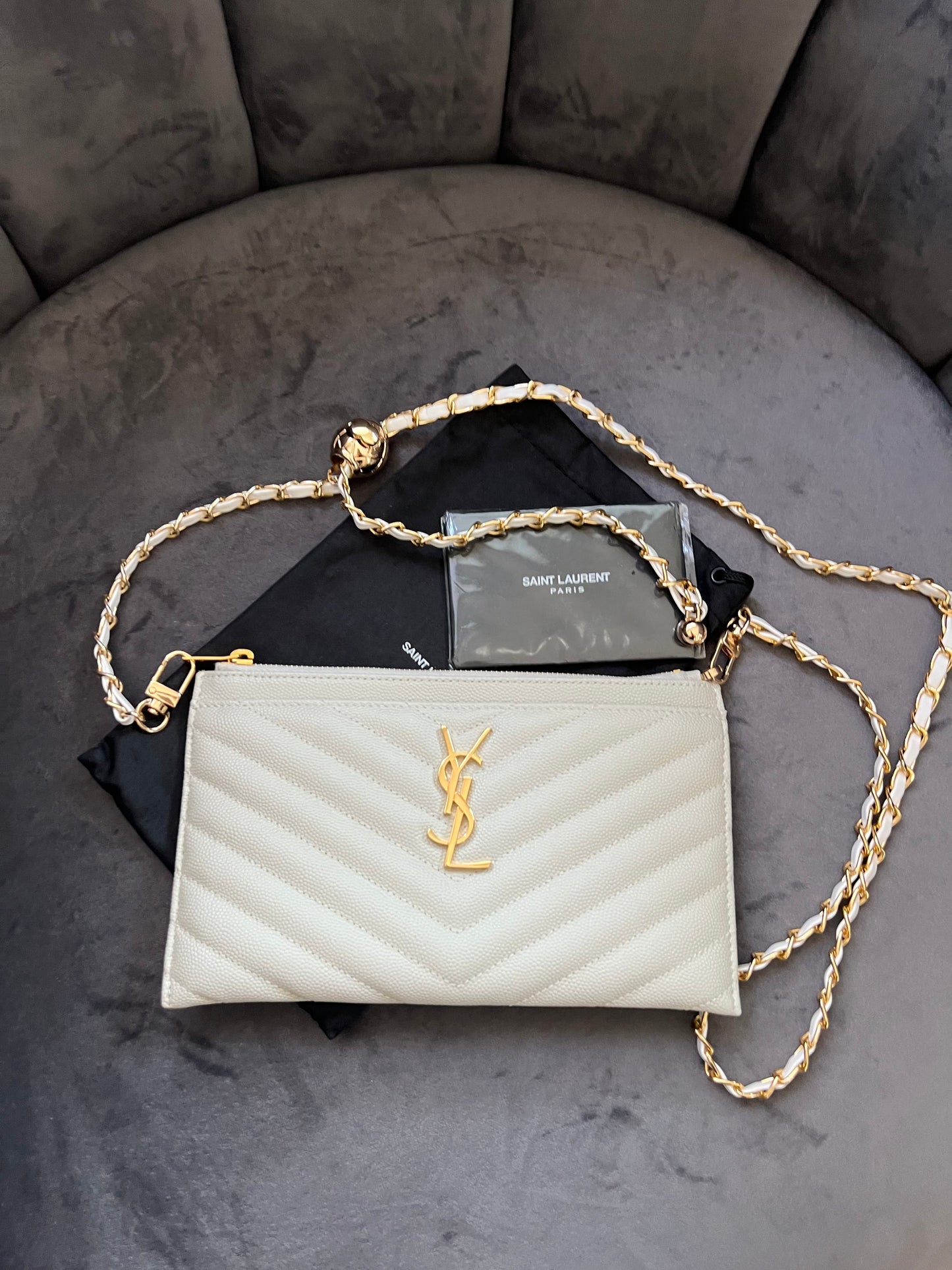 Yves Saint Laurent monogram white clutch & crossbody