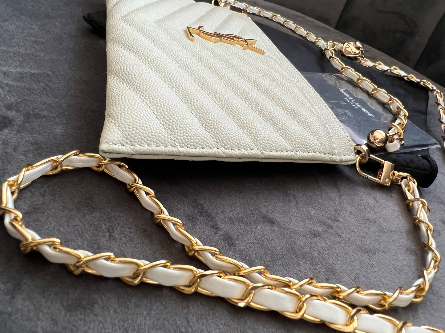 Yves Saint Laurent monogram white clutch & crossbody