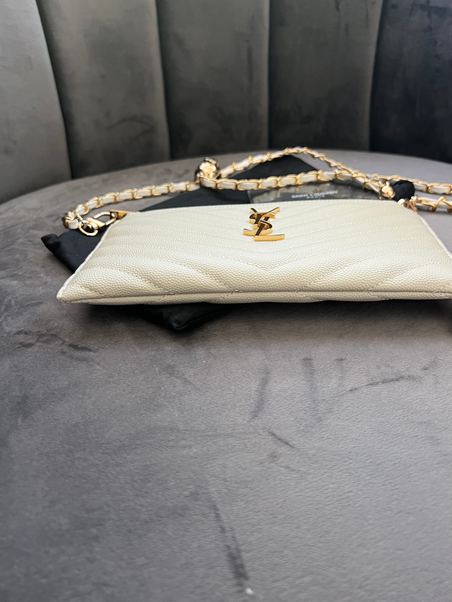 Yves Saint Laurent monogram white clutch & crossbody