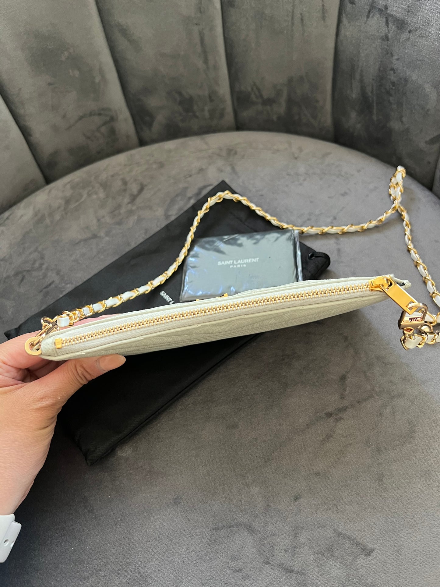Yves Saint Laurent monogram white clutch & crossbody