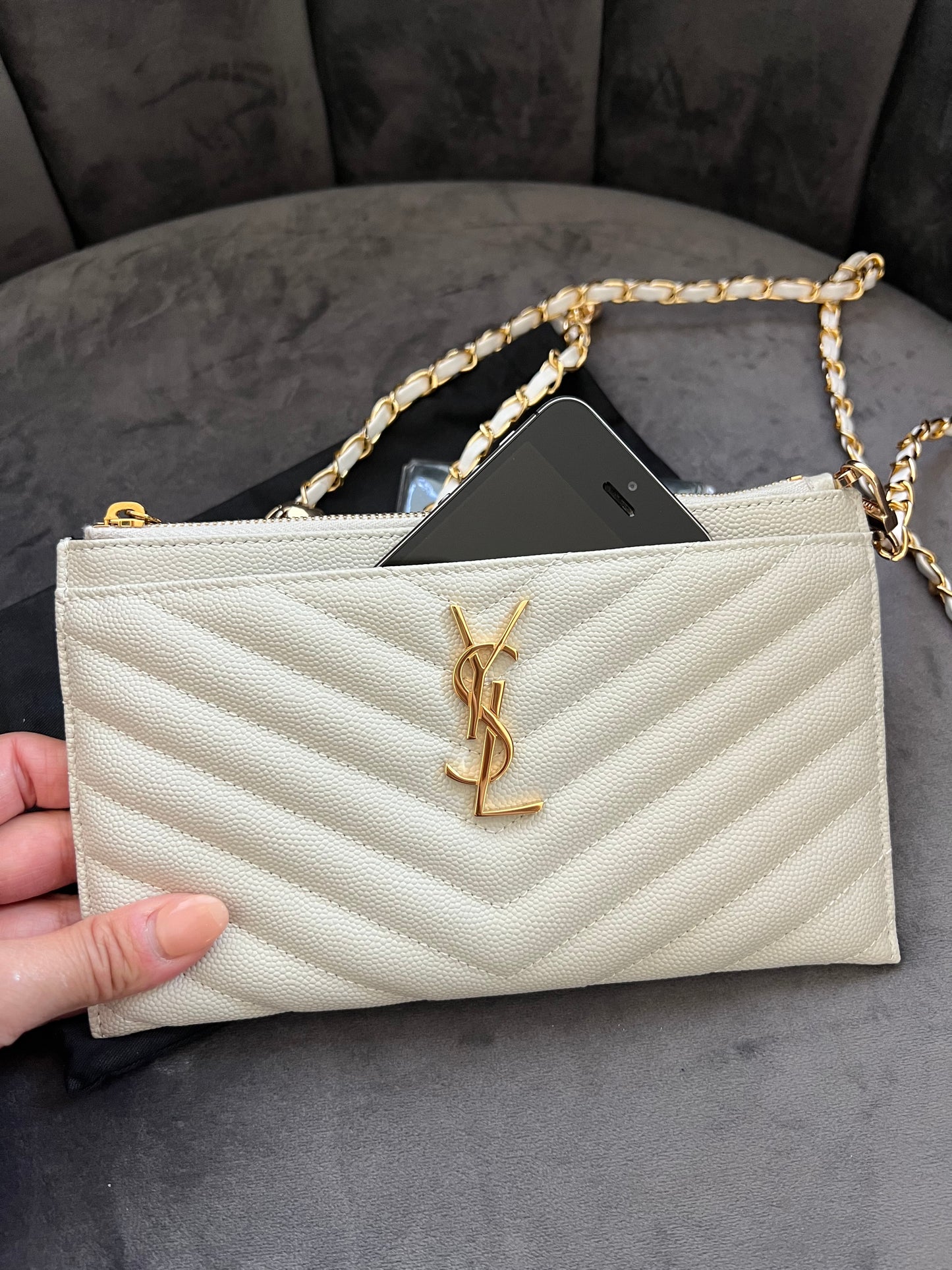 Yves Saint Laurent monogram white clutch & crossbody