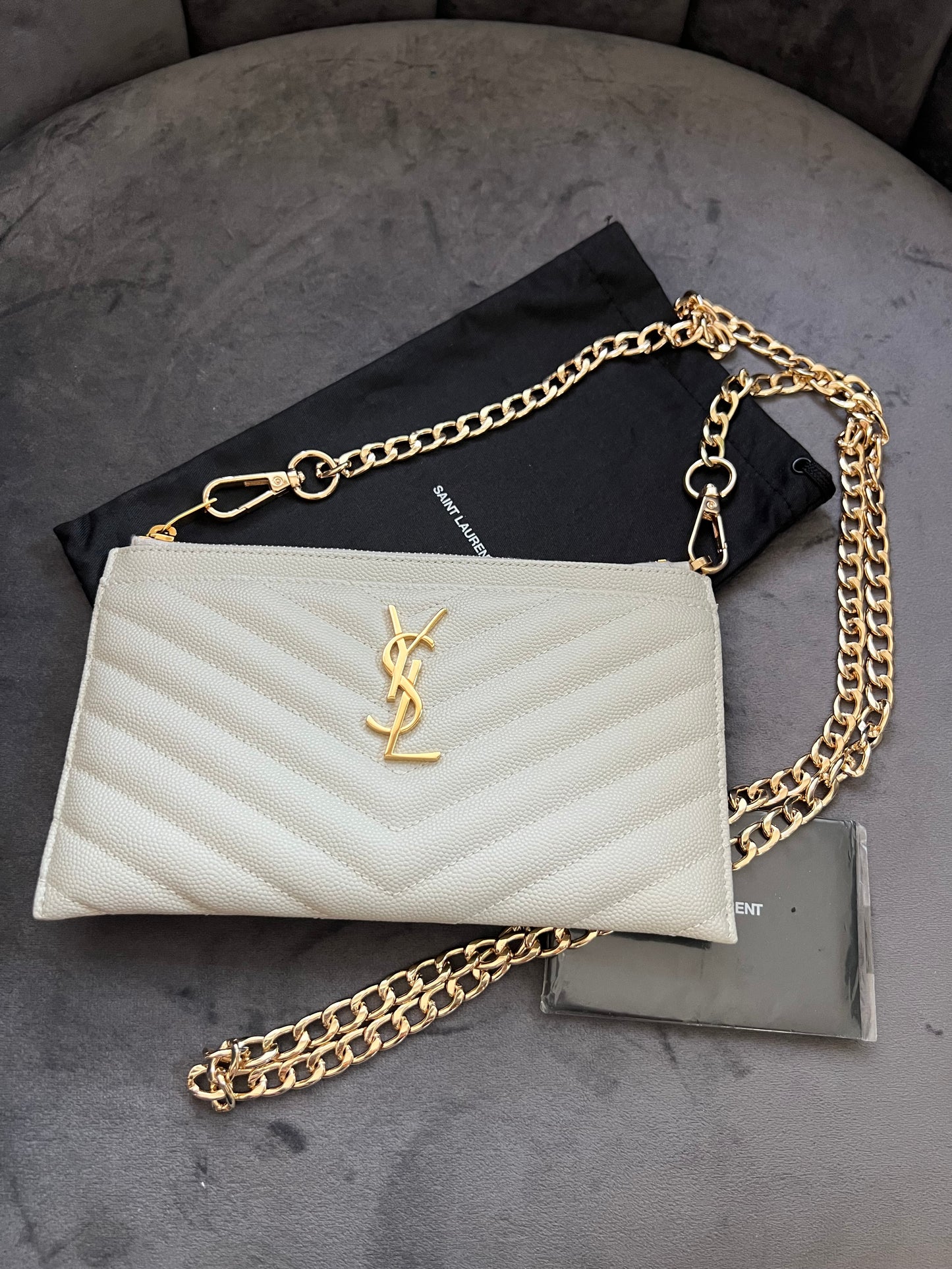 Yves Saint Laurent monogram white clutch & crossbody