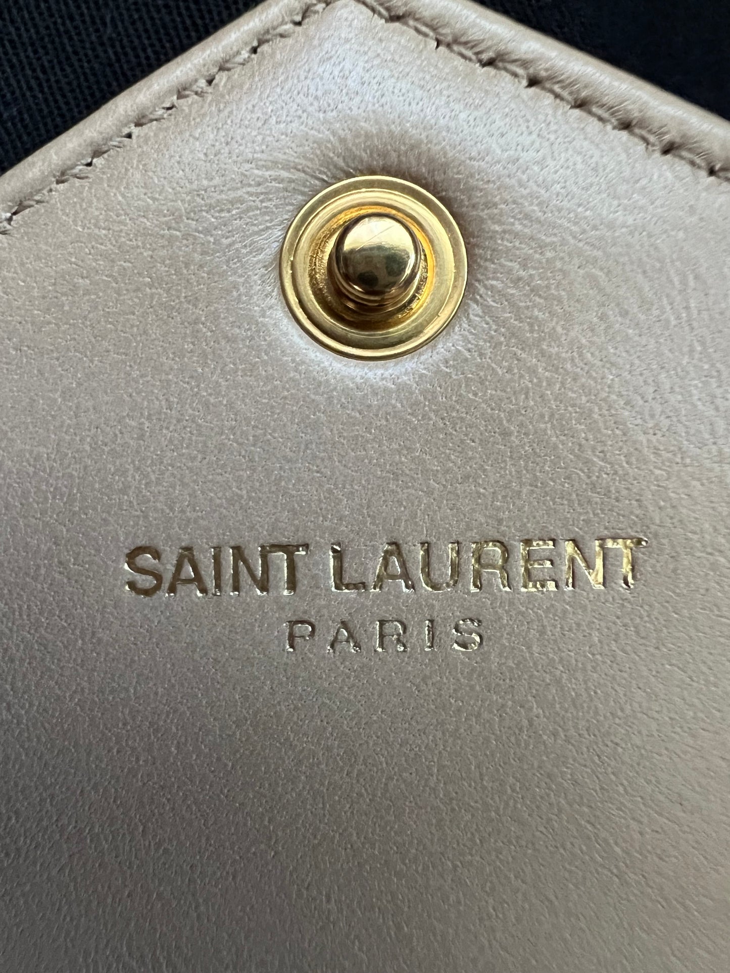 Yves Saint Laurent Cassandre beige envelope flap crossbody bag