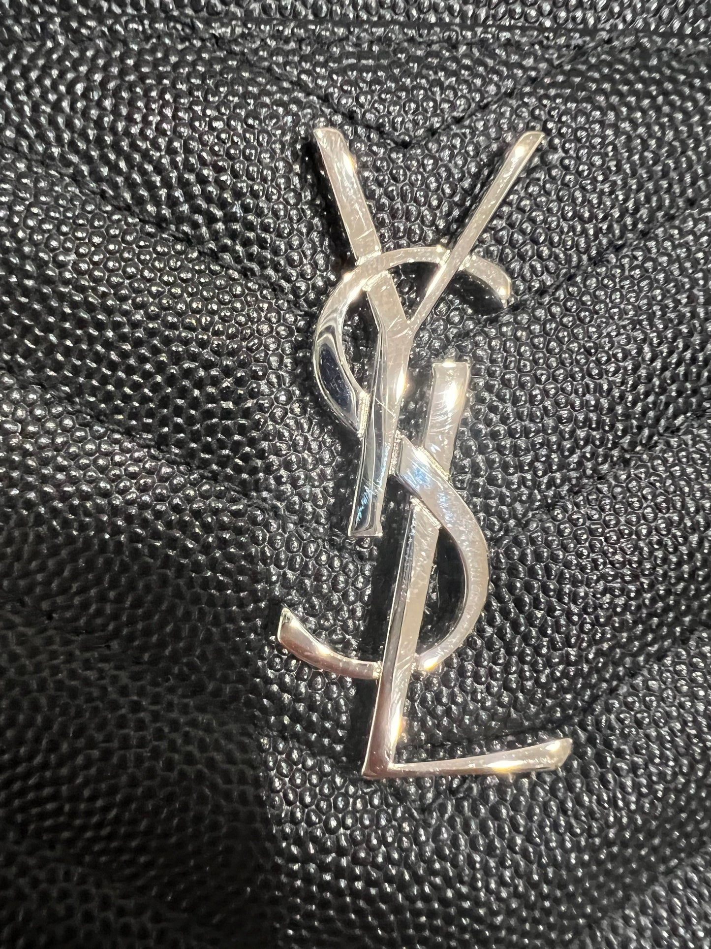 Black YSL monogram clutch wallet on chain