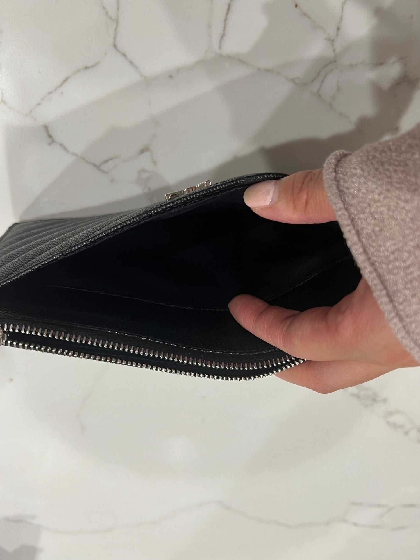 Black YSL monogram clutch wallet on chain