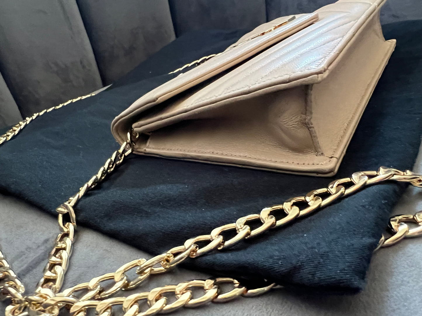 Yves Saint Laurent Cassandre beige envelope flap crossbody bag