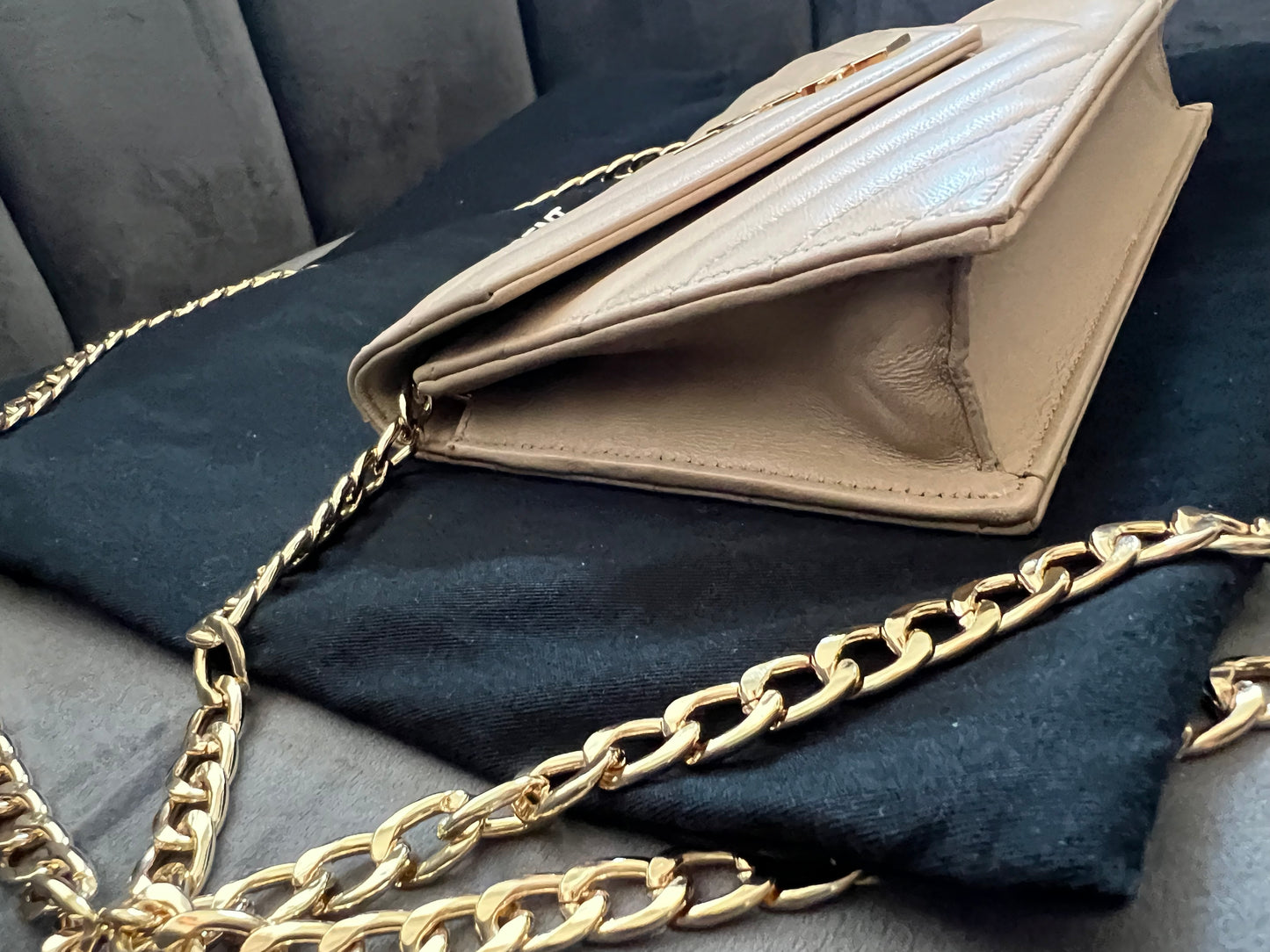 Yves Saint Laurent Cassandre beige envelope flap crossbody bag