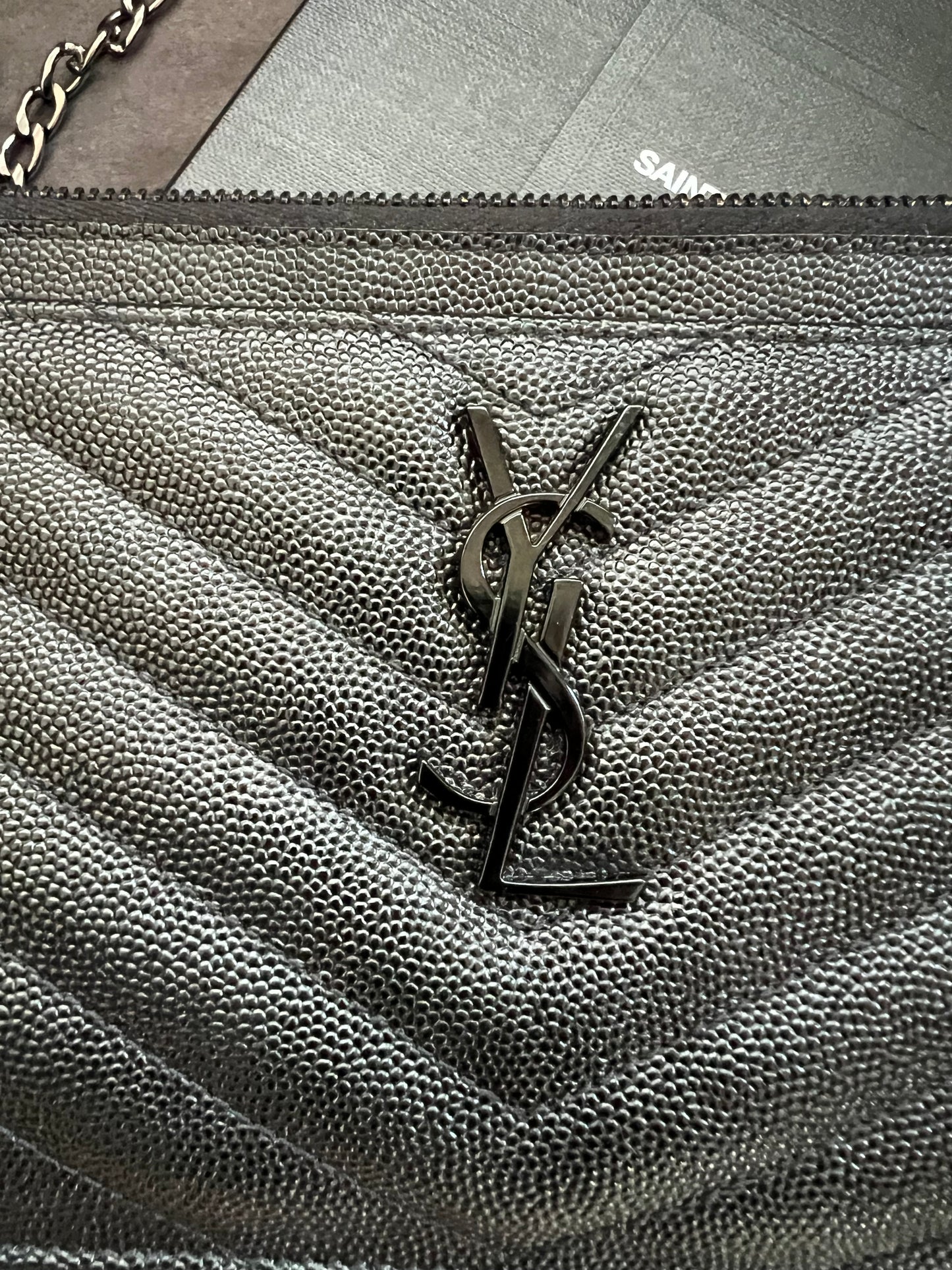 Yves Saint Laurent all black monogram clutch / crossbody