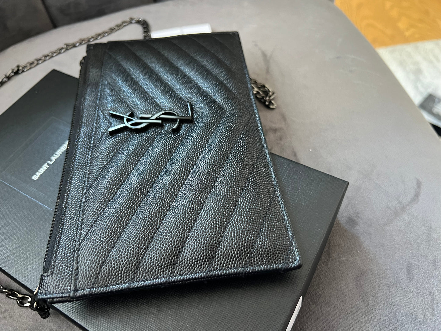 Yves Saint Laurent all black monogram clutch / crossbody