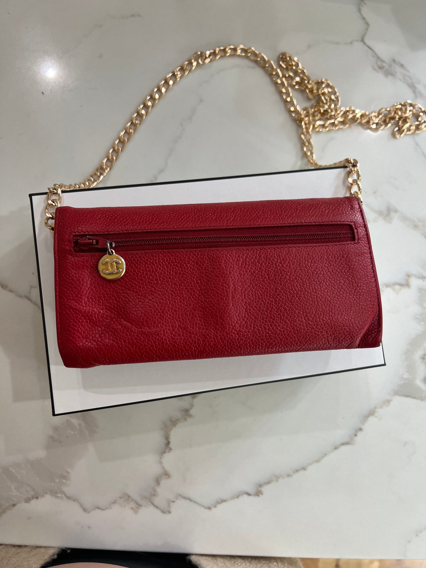 Chanel Caviar Red wallet on chain
