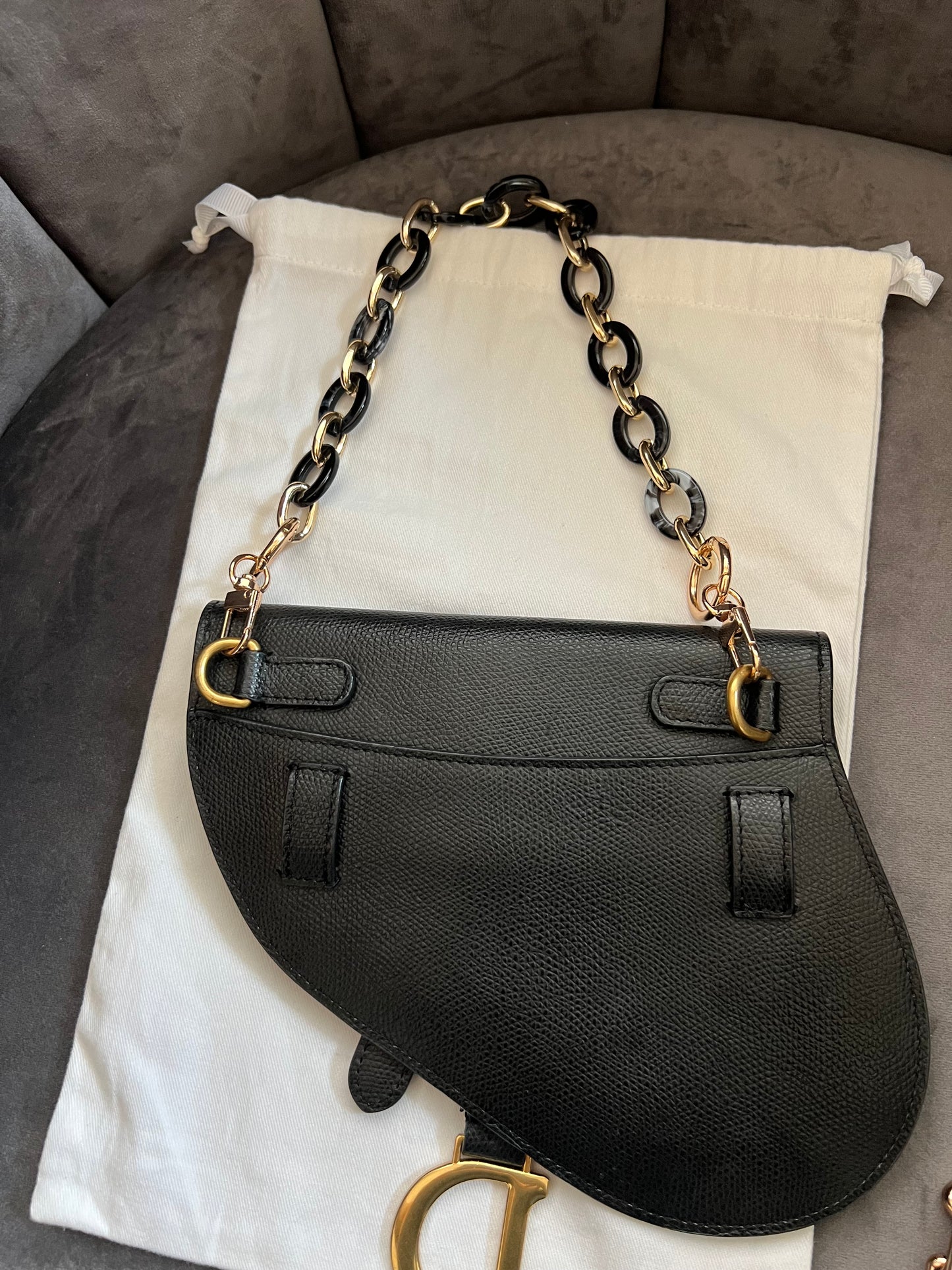 Christian Dior saddle belt bag & shoulder bag black grained