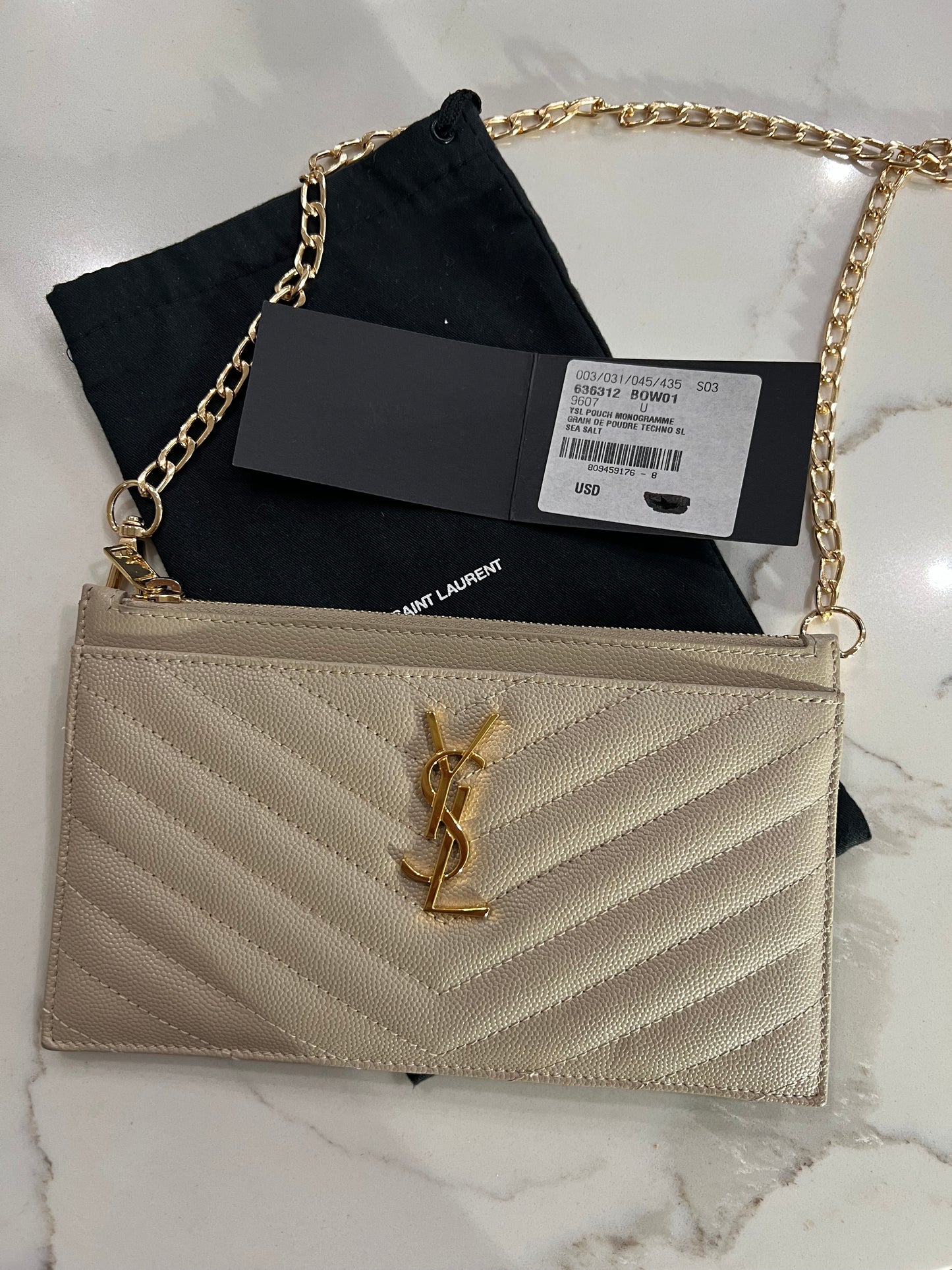 Beige YSL monogram clutch & crossbody bag