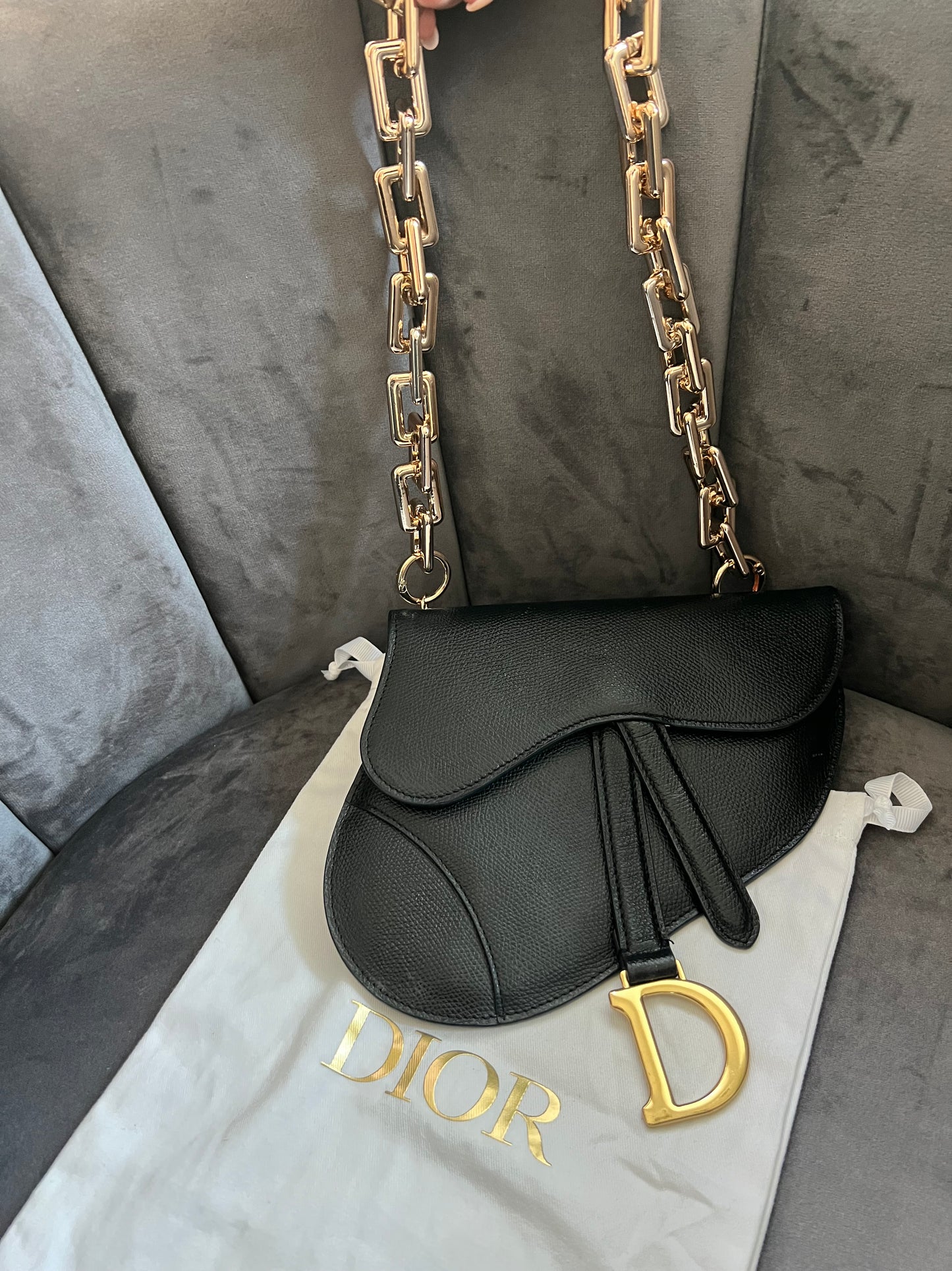 Christian Dior saddle belt bag & shoulder bag black grained