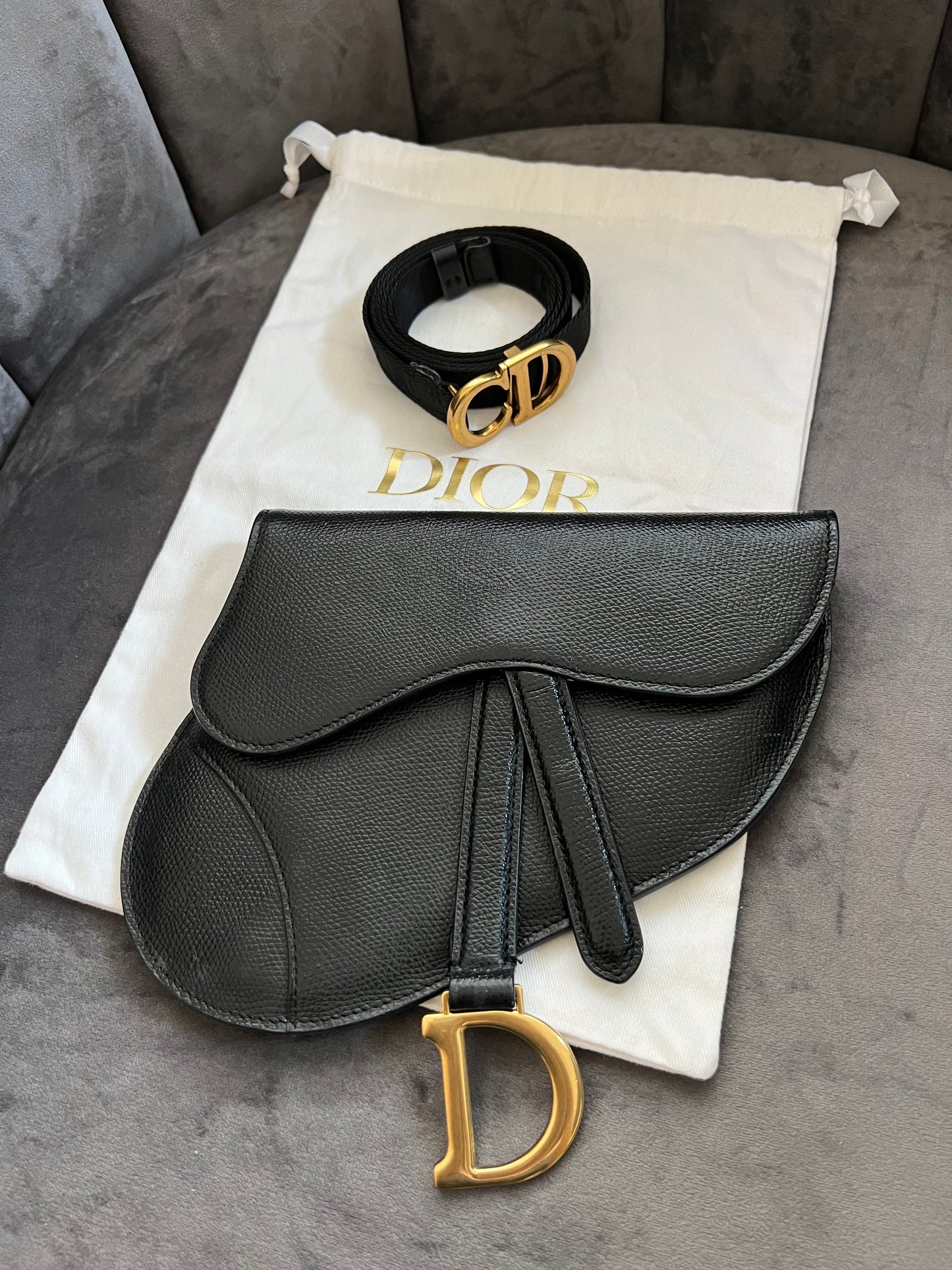 Christian Dior saddle belt bag & shoulder bag black grained