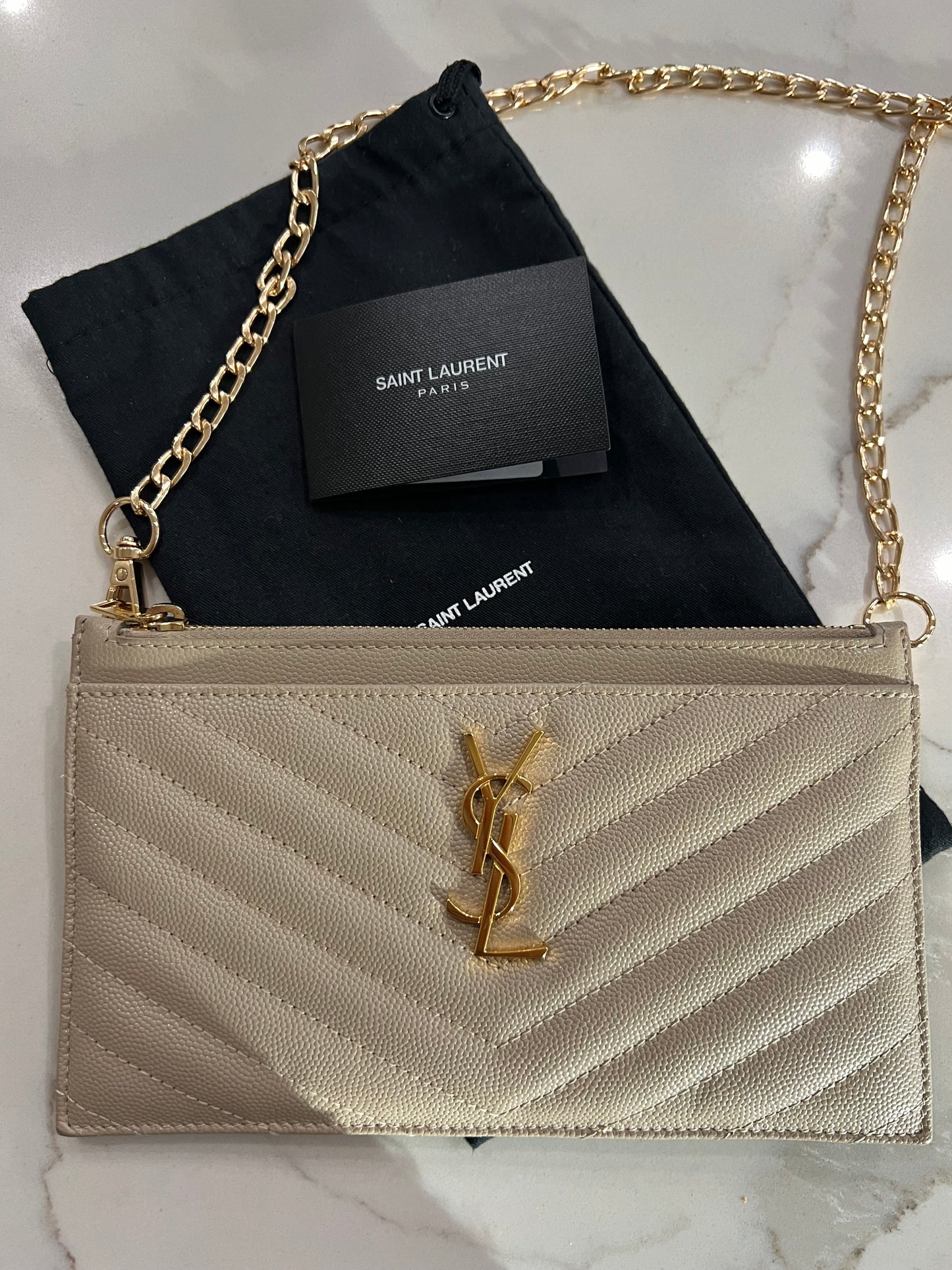 Beige YSL monogram clutch & crossbody bag