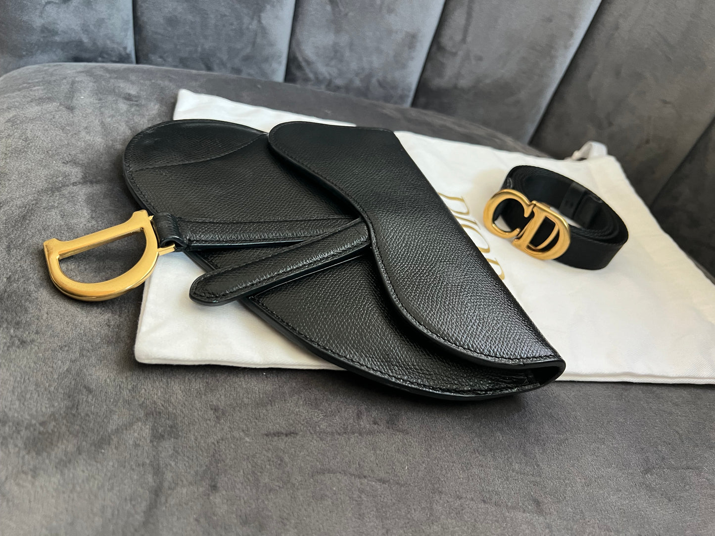 Christian Dior saddle belt bag & shoulder bag black grained