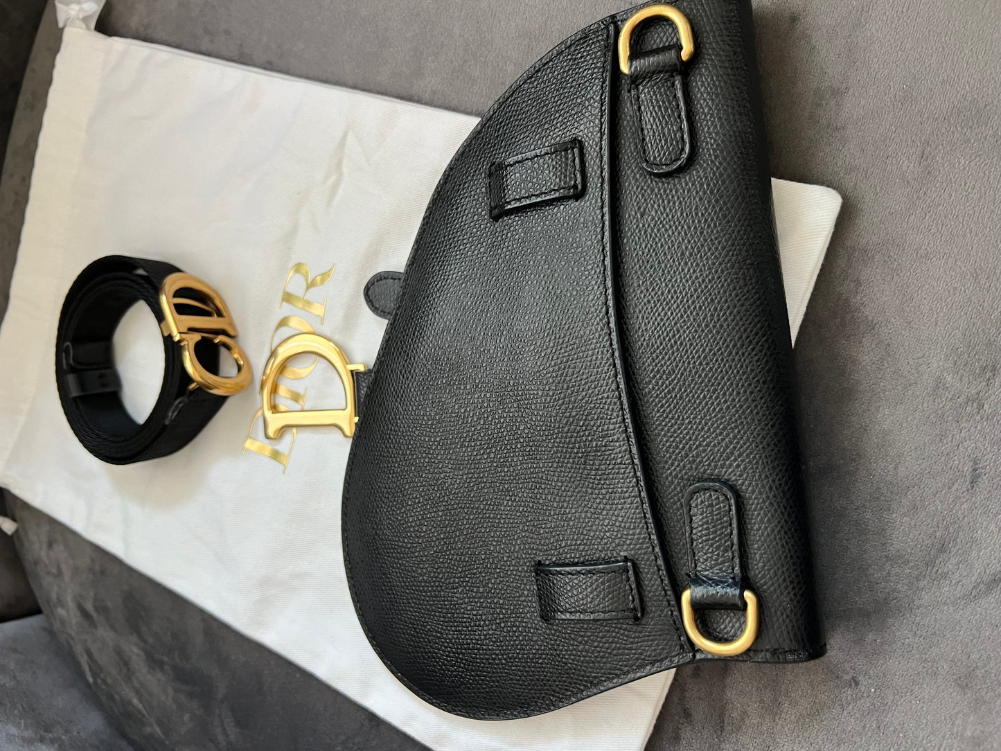 Christian Dior saddle belt & shoulder bag black grained